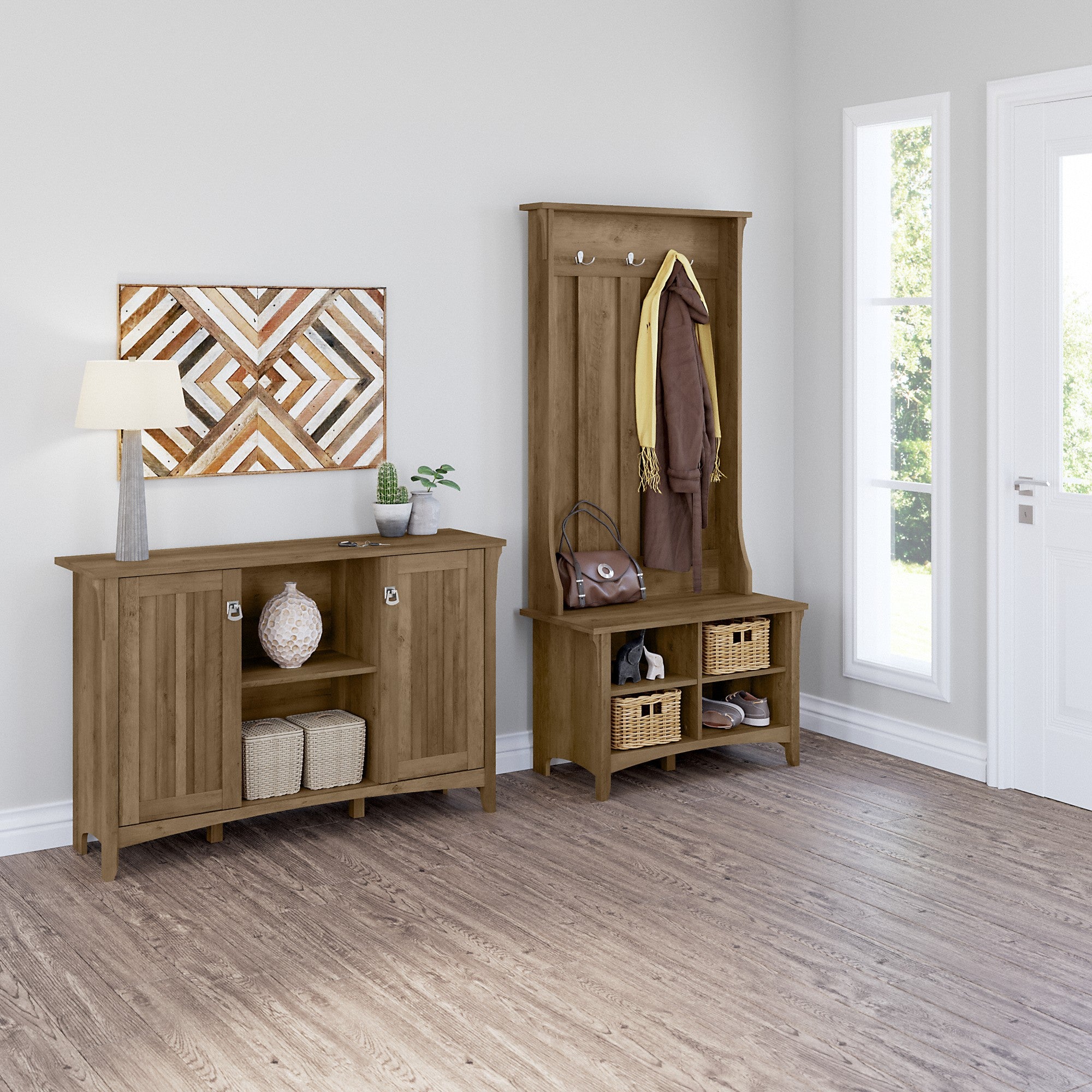 Bush Furniture Salinas Entryway Storage Set with Hall Tree, Shoe Bench and Accent Cabinet