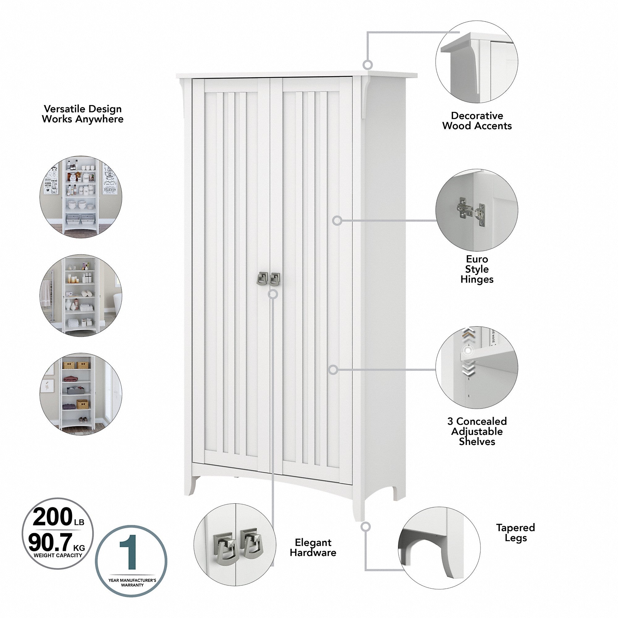 Bush Furniture Salinas Kitchen Pantry Cabinet with Doors