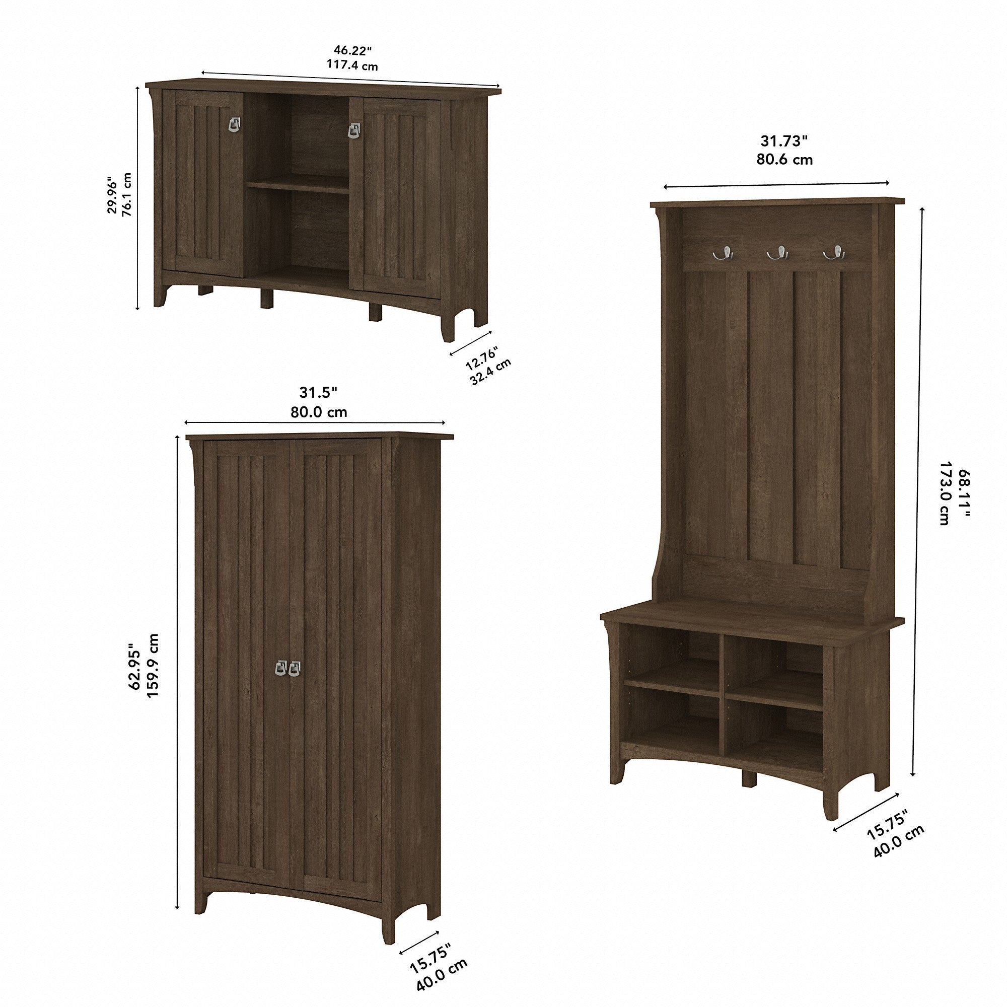 Bush Furniture Salinas Entryway Storage Set with Hall Tree, Shoe Bench and Accent Cabinets