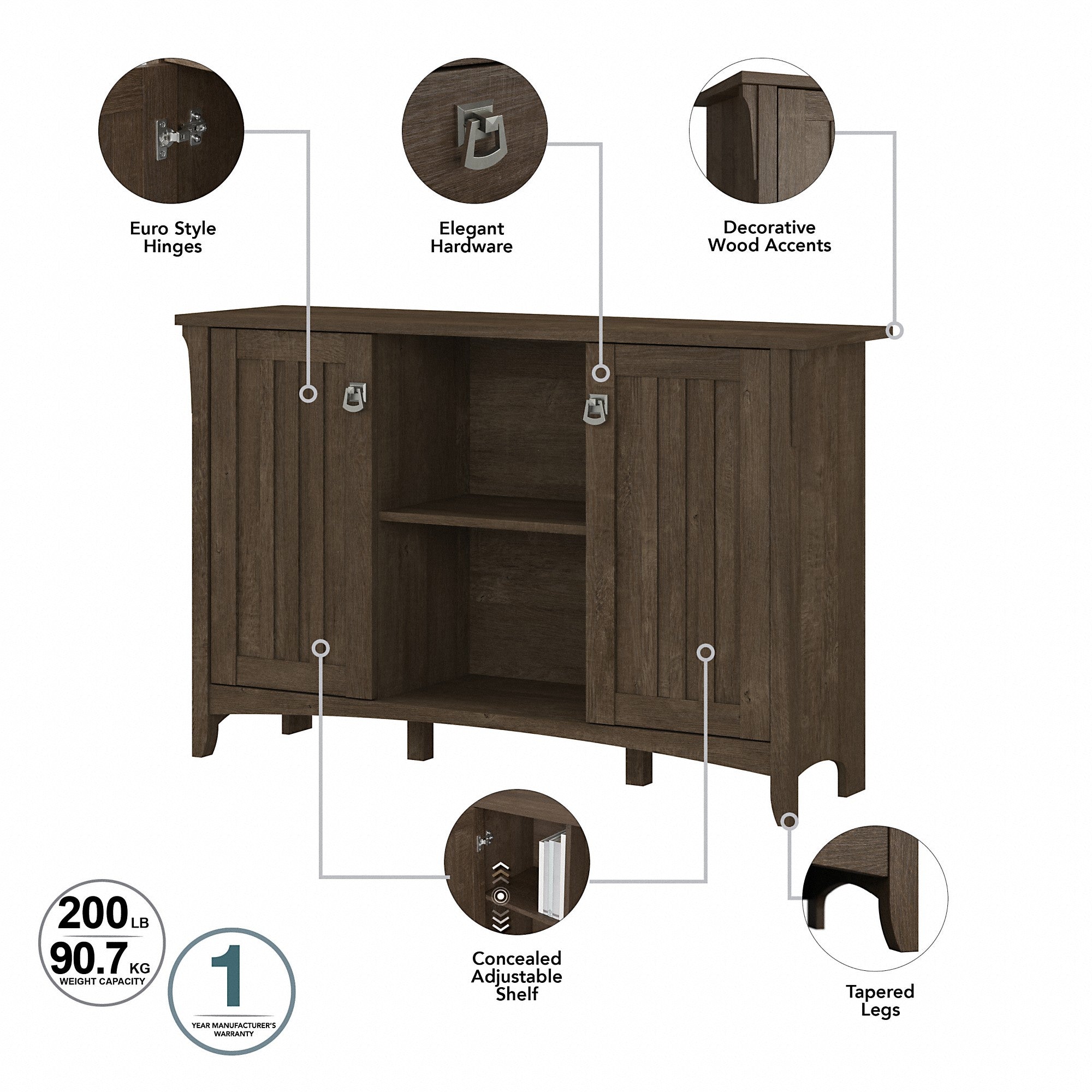 Bush Furniture Salinas Entryway Storage Set with Hall Tree, Shoe Bench and Accent Cabinets