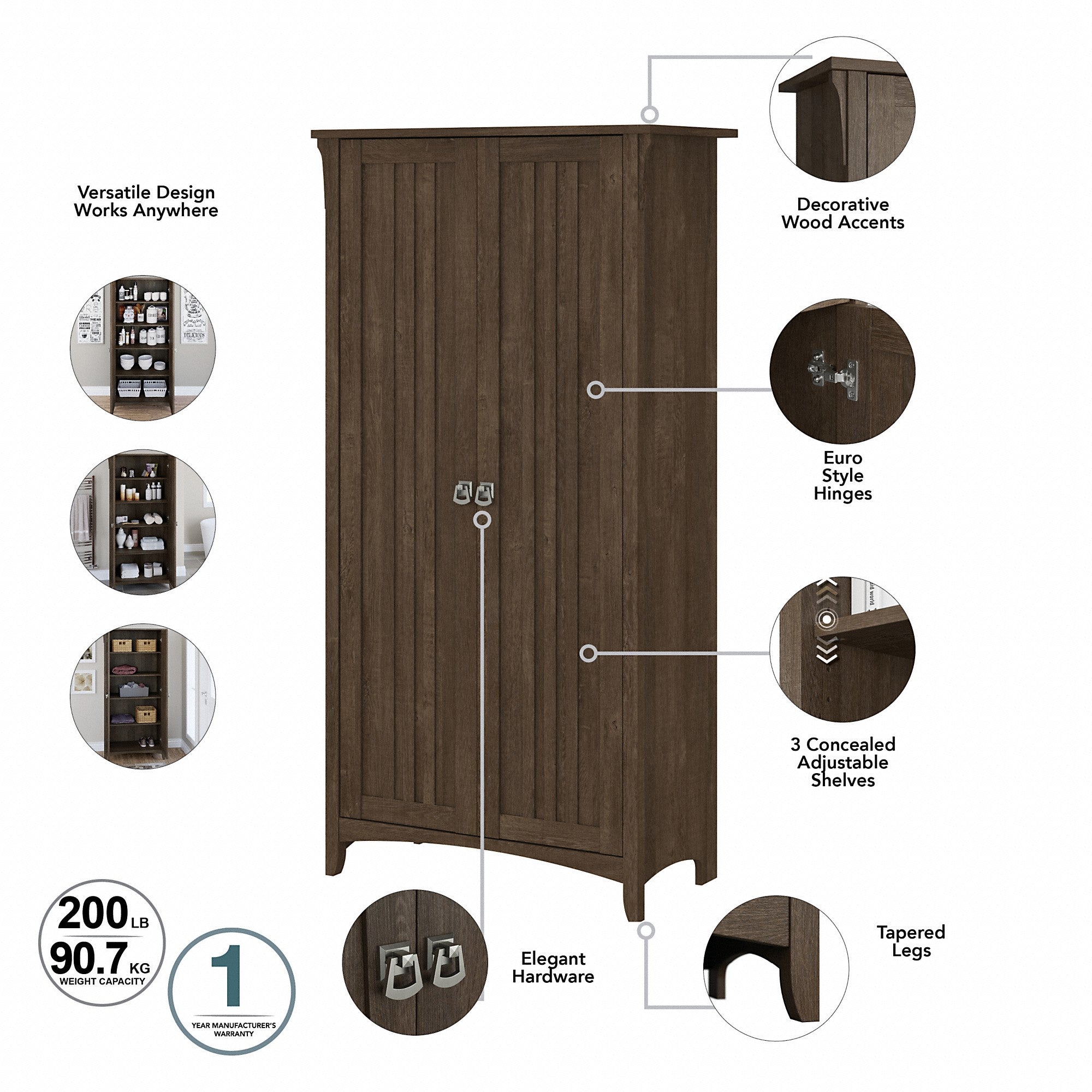 Bush Furniture Salinas Entryway Storage Set with Hall Tree, Shoe Bench and Accent Cabinets