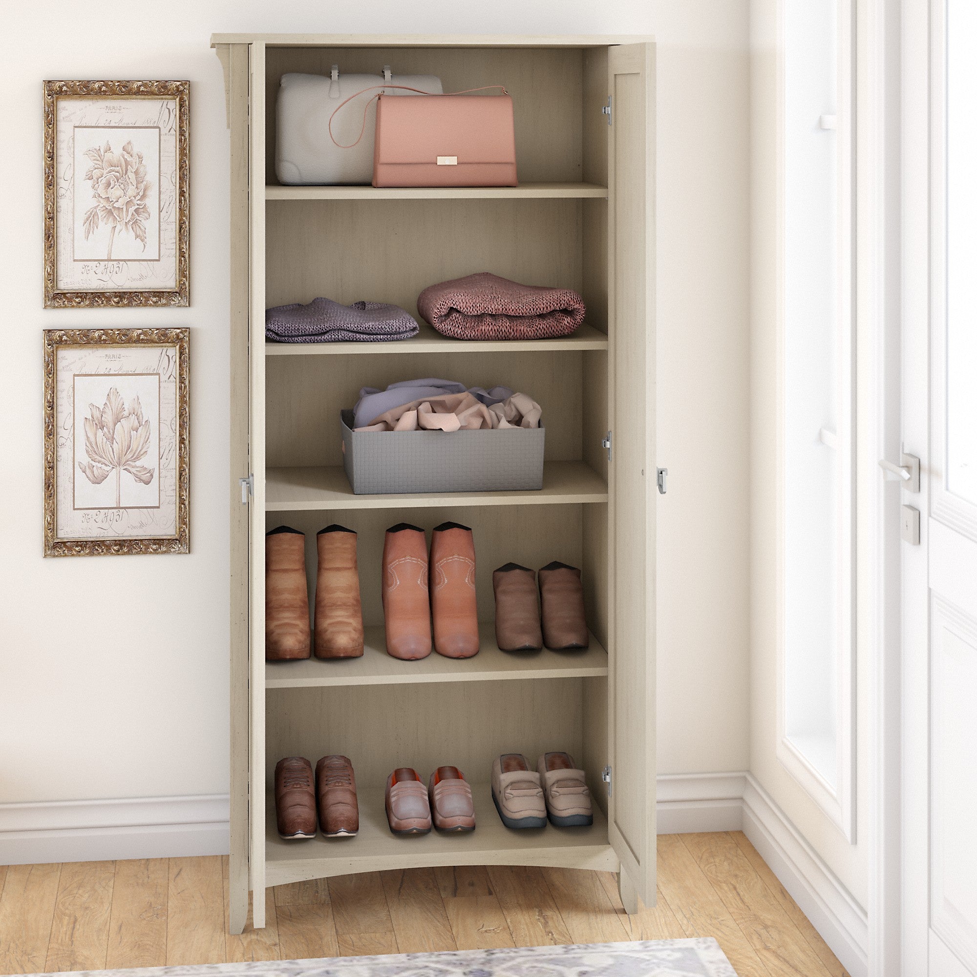 Bush Furniture Salinas Entryway Storage Set with Hall Tree, Shoe Bench and Accent Cabinets