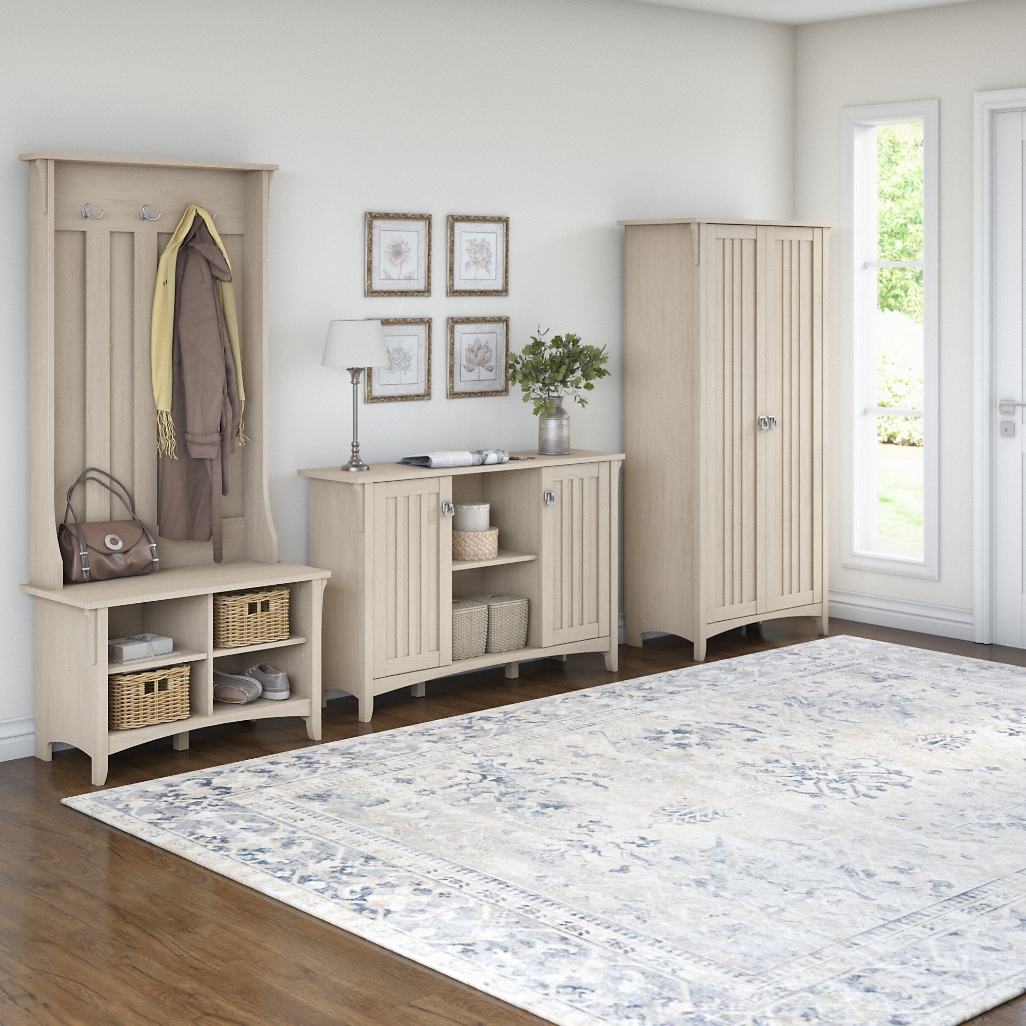 Bush Furniture Salinas Entryway Storage Set with Hall Tree, Shoe Bench and Accent Cabinets