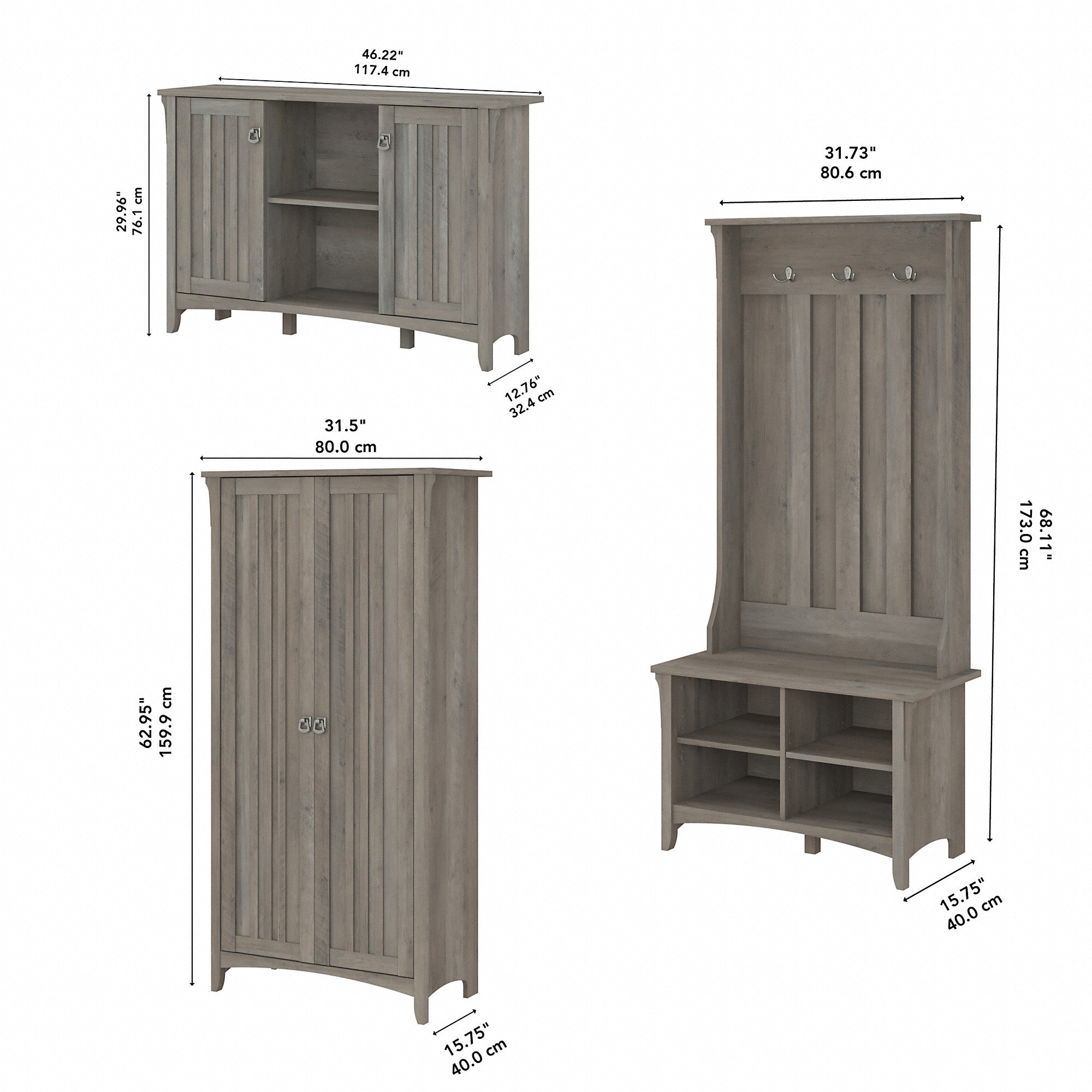 Bush Furniture Salinas Entryway Storage Set with Hall Tree, Shoe Bench and Accent Cabinets