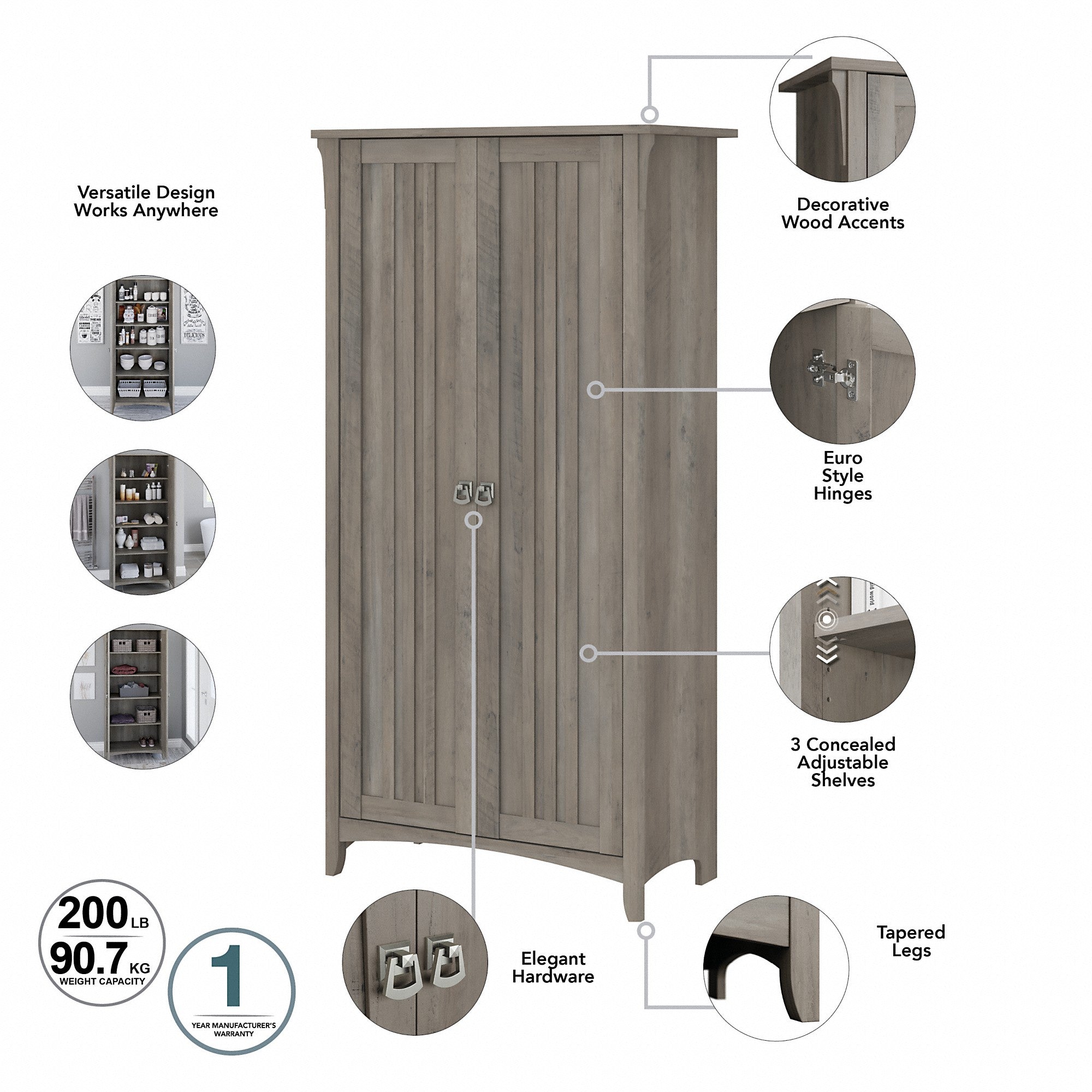 Bush Furniture Salinas Entryway Storage Set with Hall Tree, Shoe Bench and Accent Cabinets