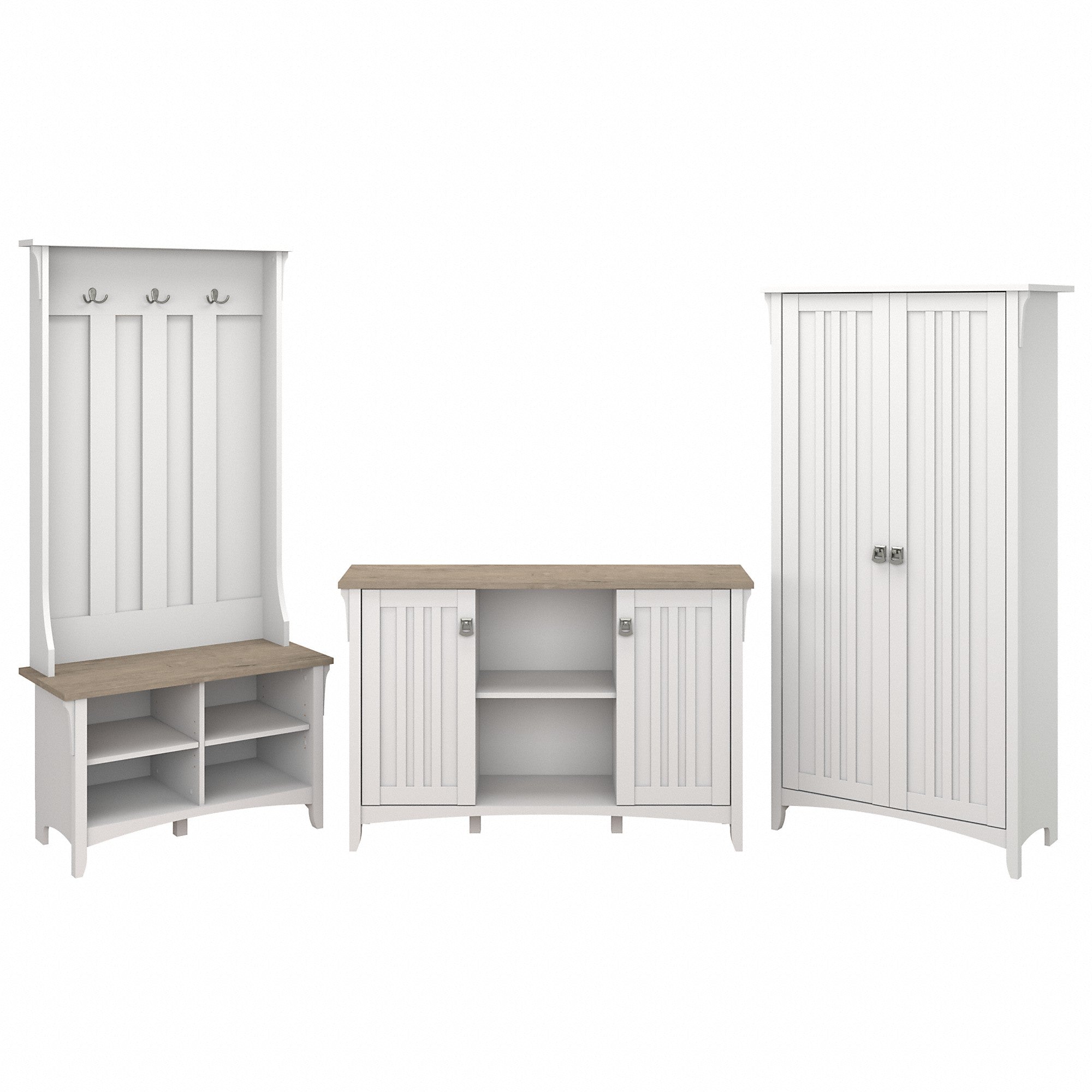 Bush Furniture Salinas Entryway Storage Set with Hall Tree, Shoe Bench and Accent Cabinets