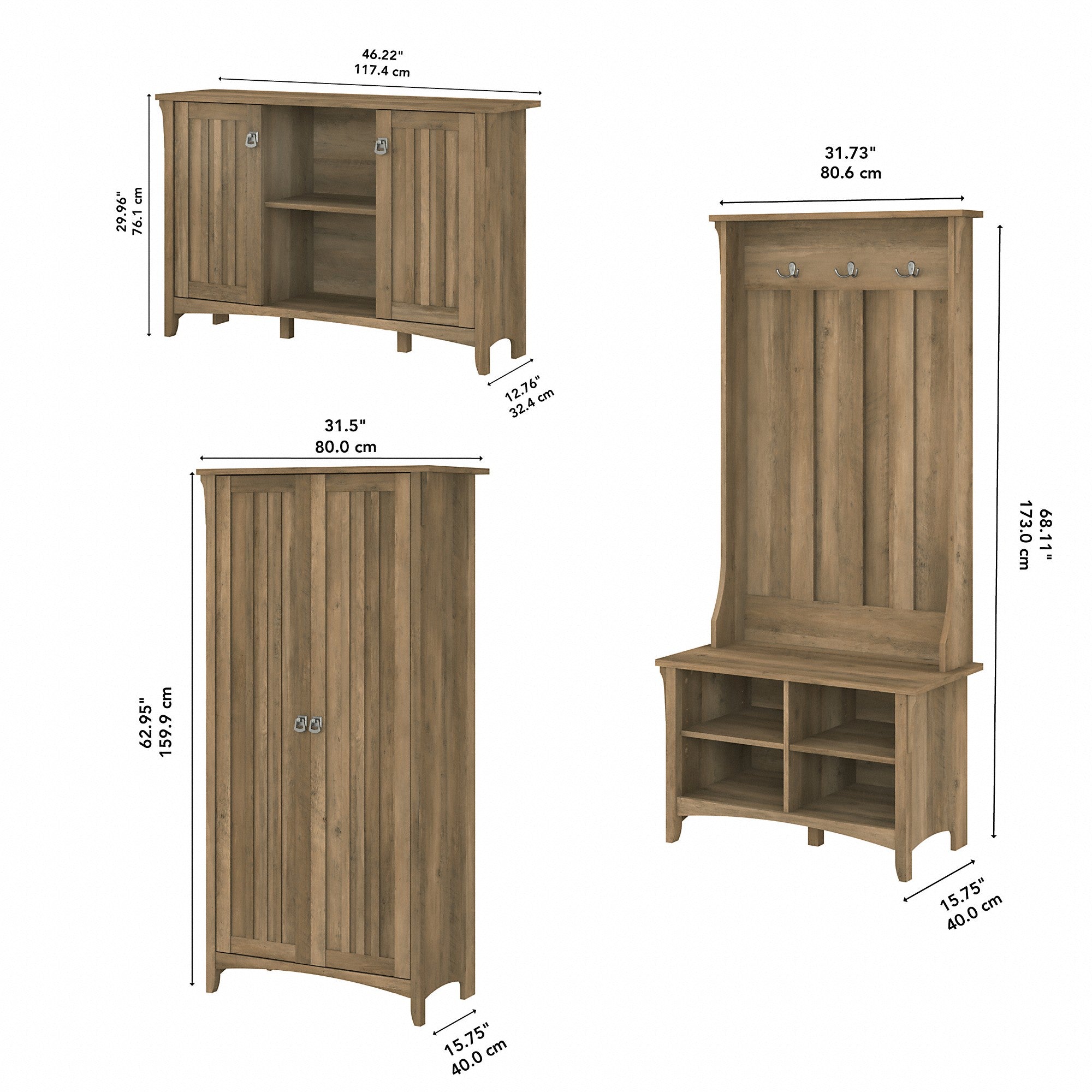 Bush Furniture Salinas Entryway Storage Set with Hall Tree, Shoe Bench and Accent Cabinets