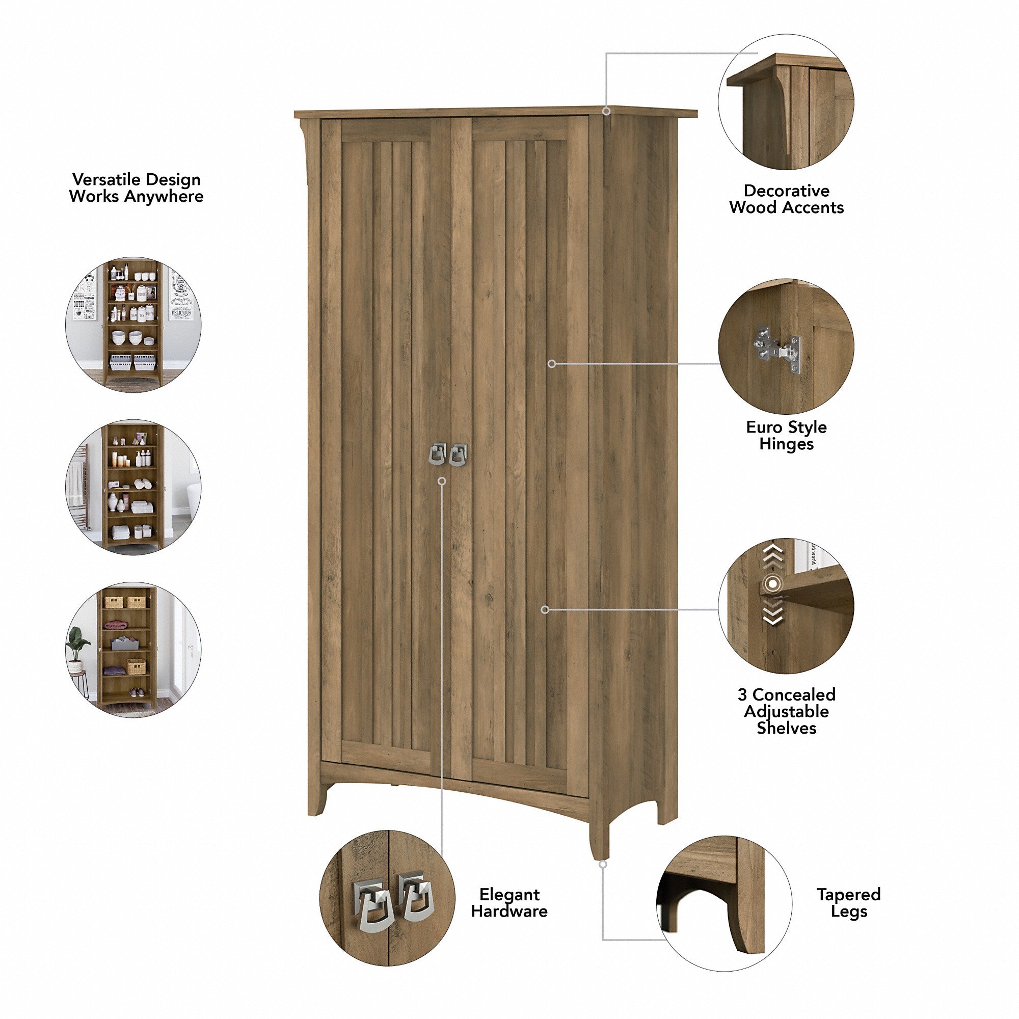 Bush Furniture Salinas Entryway Storage Set with Hall Tree, Shoe Bench and Accent Cabinets