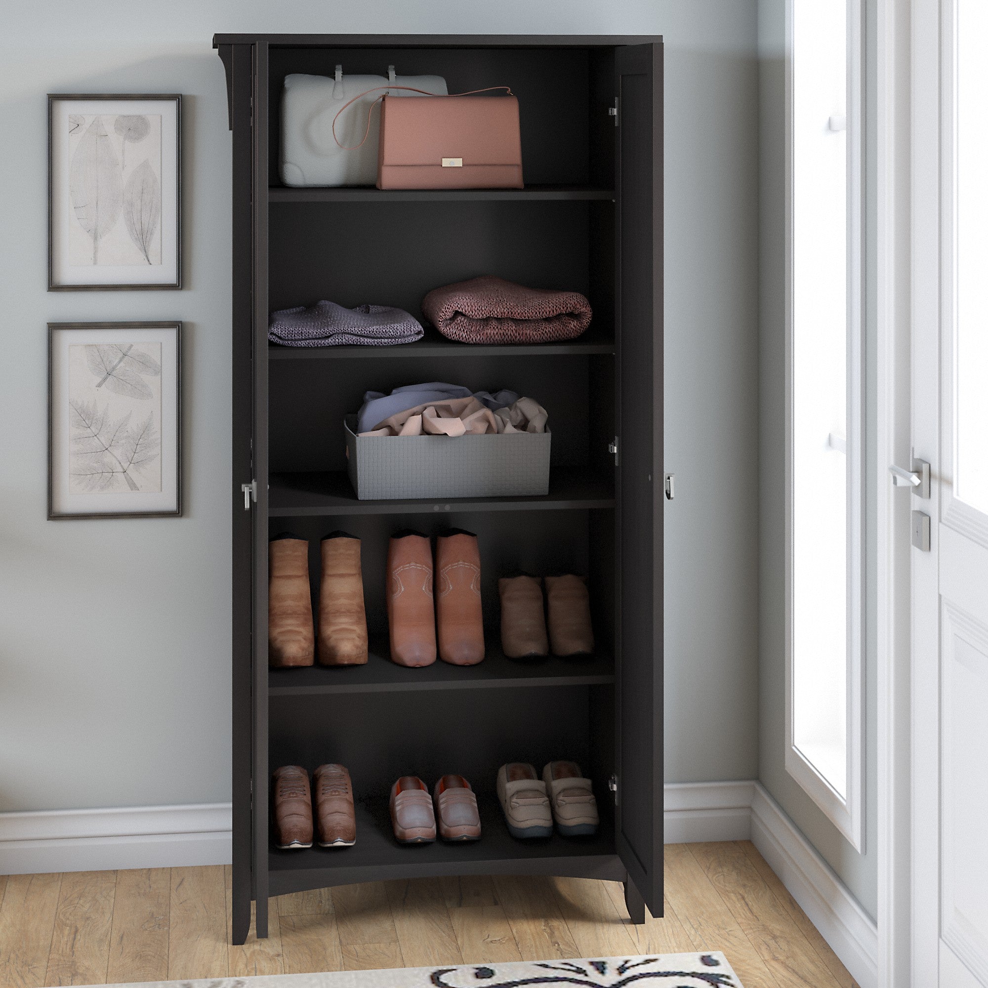 Bush Furniture Salinas Entryway Storage Set with Hall Tree, Shoe Bench and Accent Cabinets