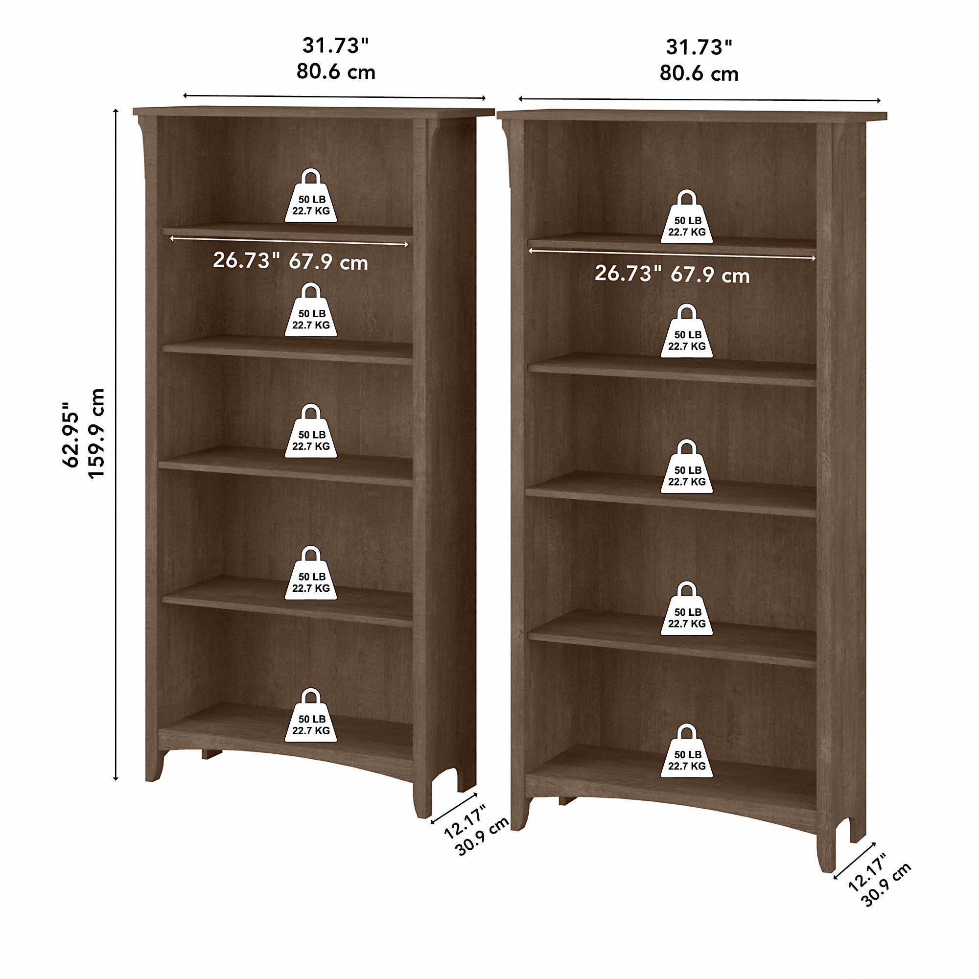 Bush Furniture Salinas Tall 5 Shelf Bookcase - Set of 2