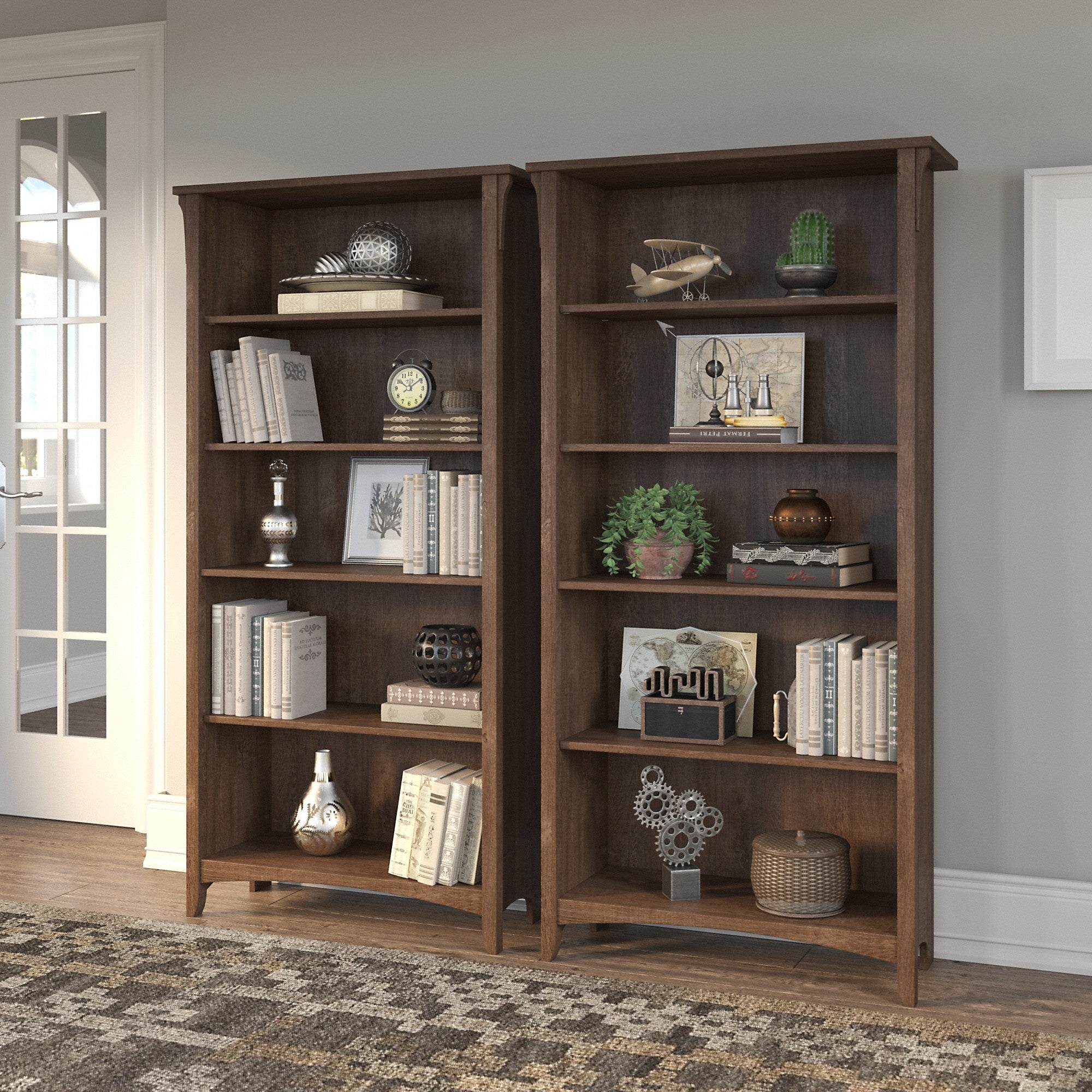 Bush Furniture Salinas Tall 5 Shelf Bookcase - Set of 2