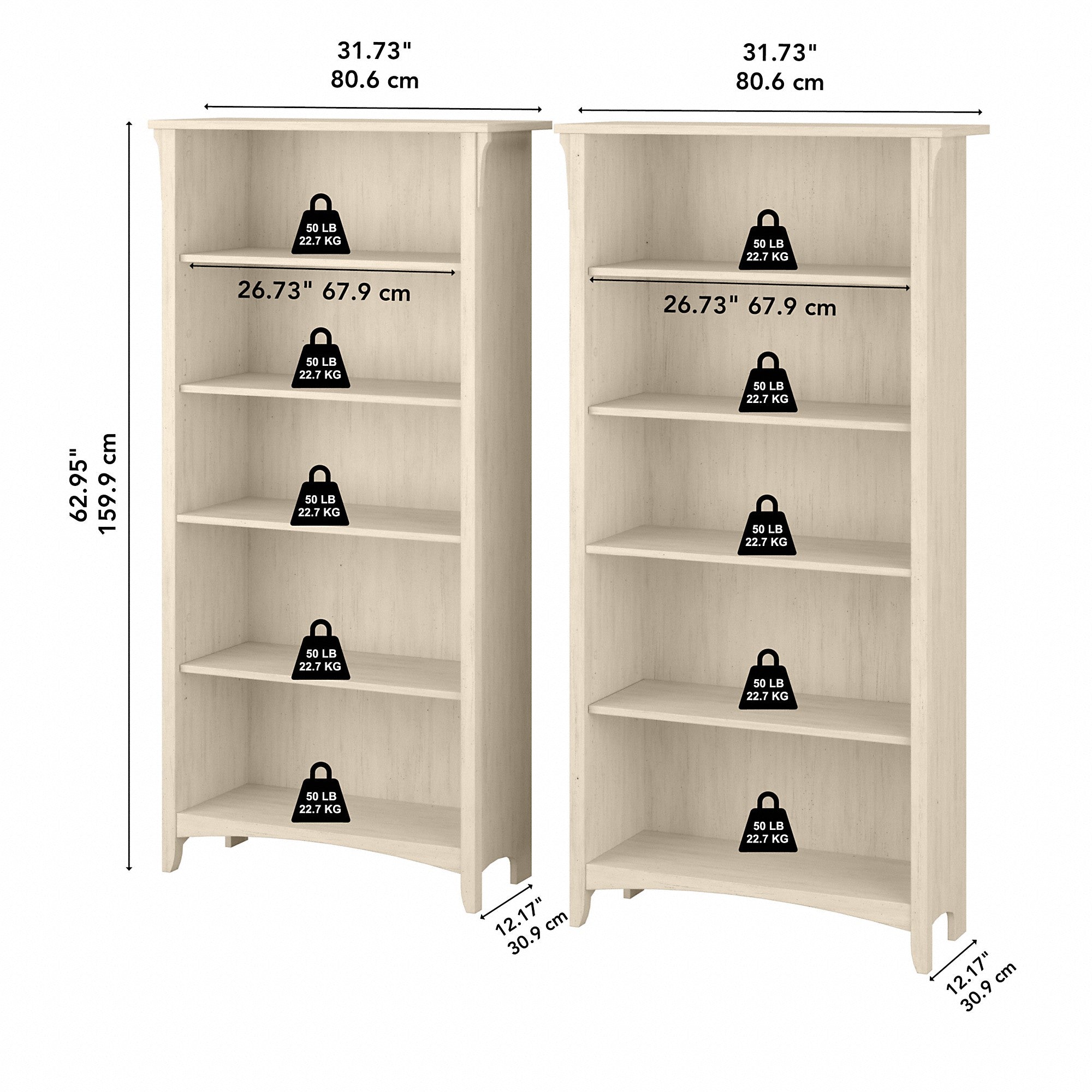 Bush Furniture Salinas Tall 5 Shelf Bookcase - Set of 2