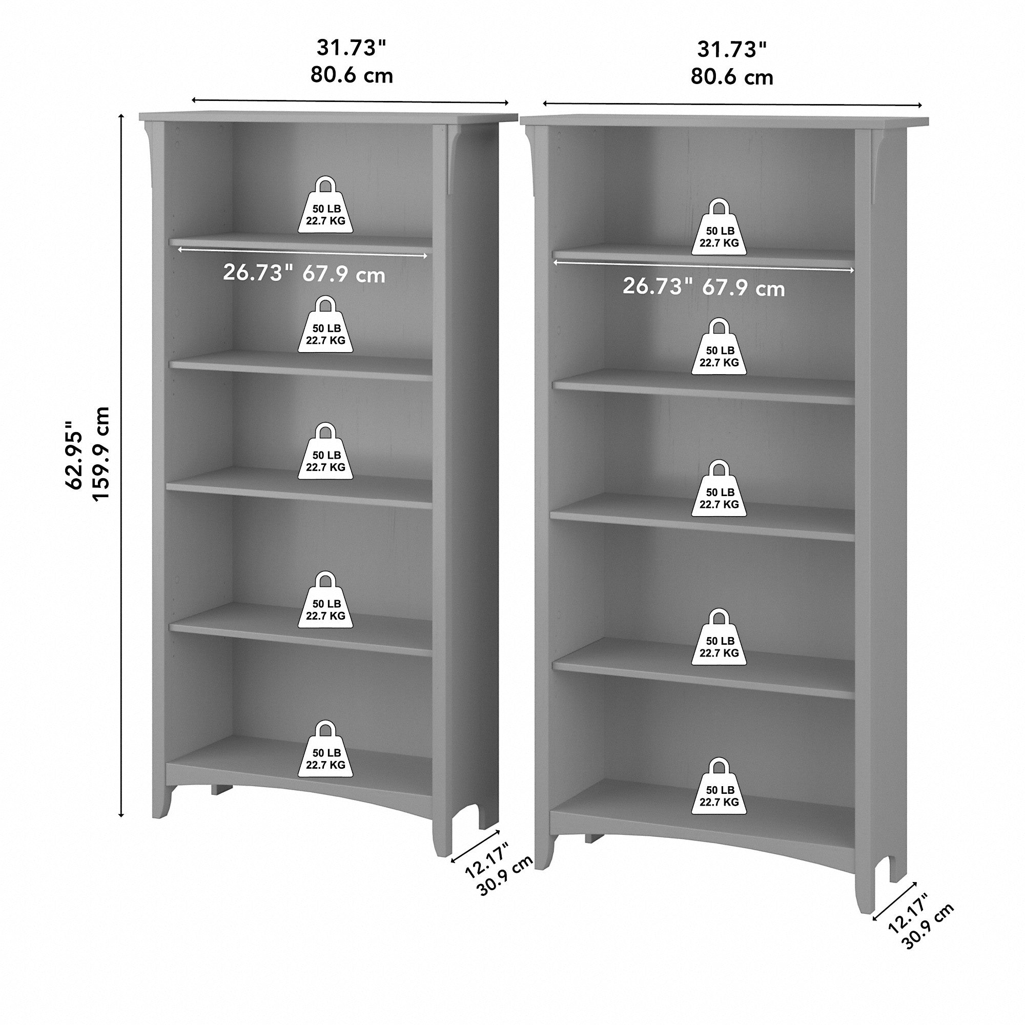 Bush Furniture Salinas Tall 5 Shelf Bookcase - Set of 2