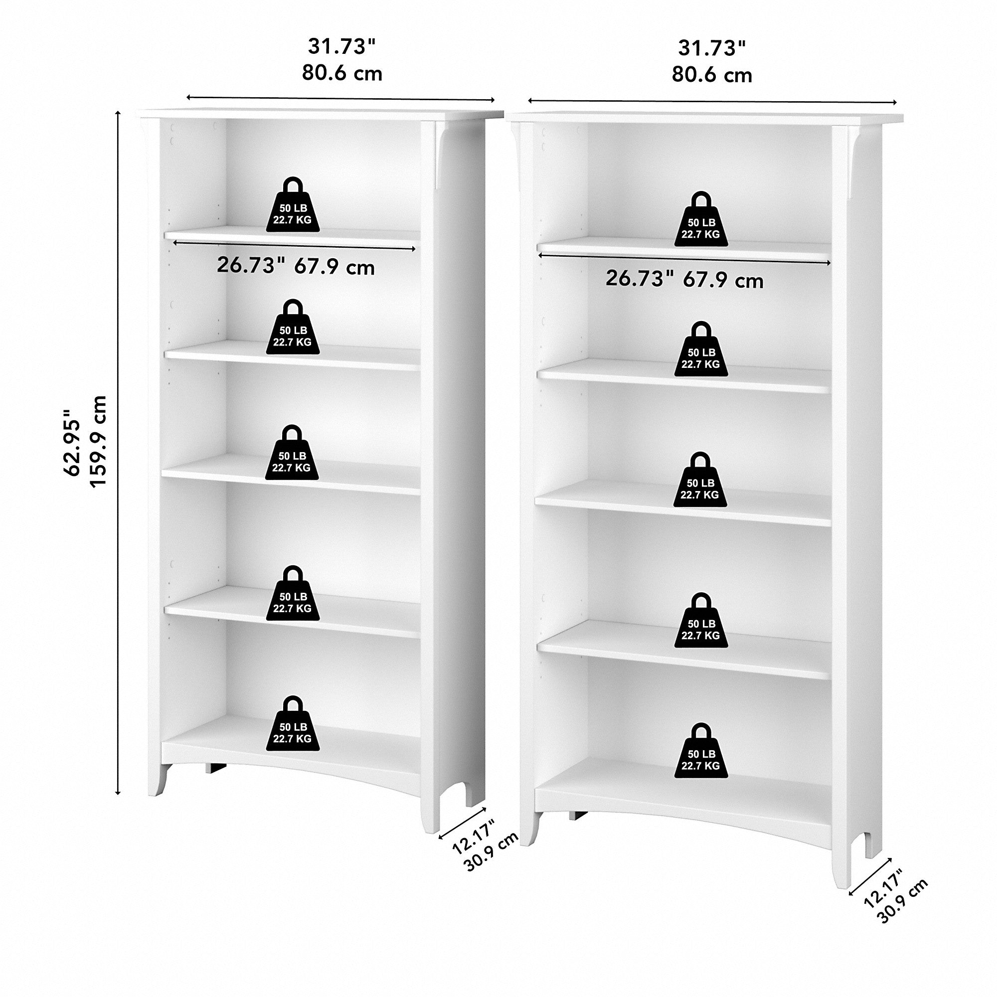 Bush Furniture Salinas Tall 5 Shelf Bookcase - Set of 2