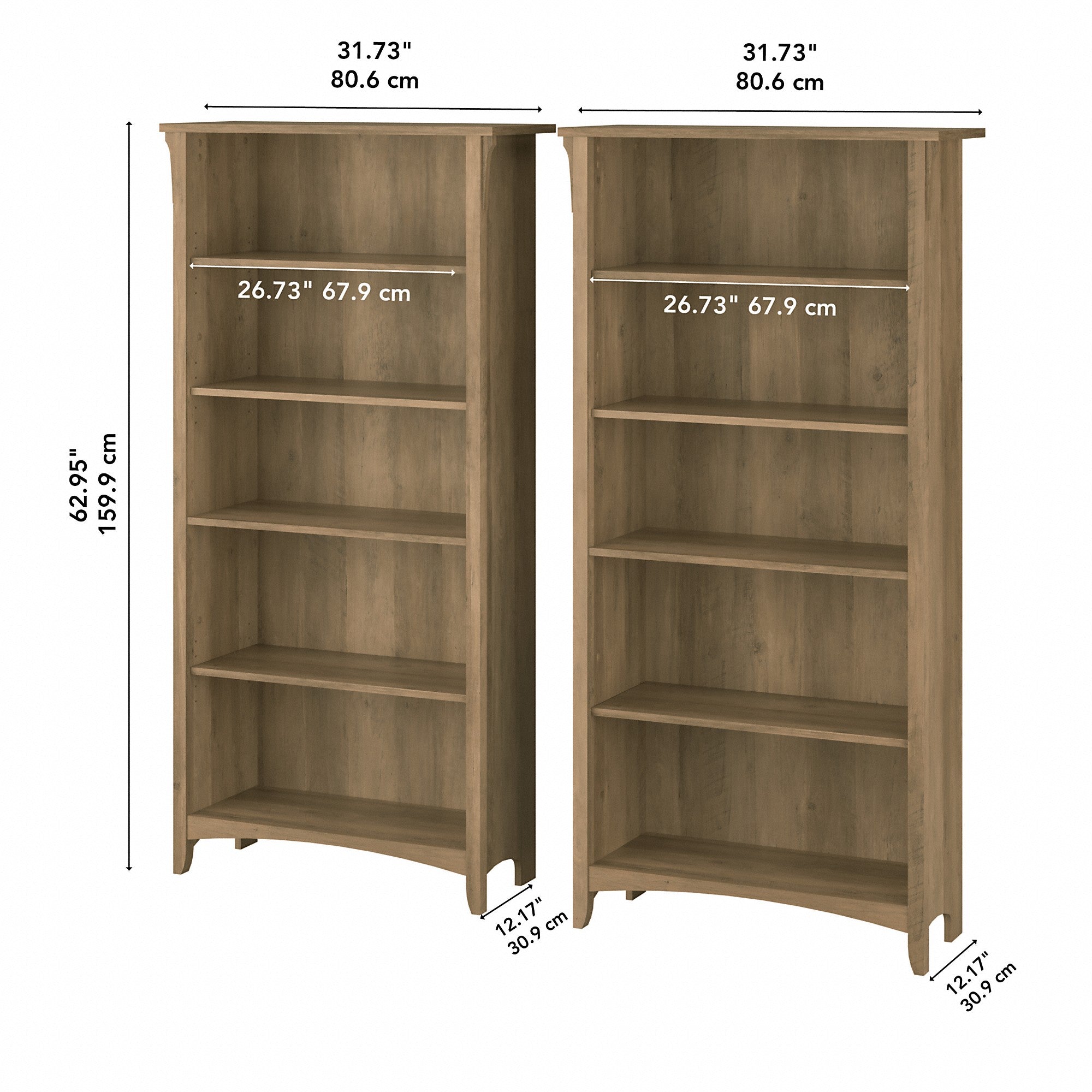 Bush Furniture Salinas Tall 5 Shelf Bookcase - Set of 2