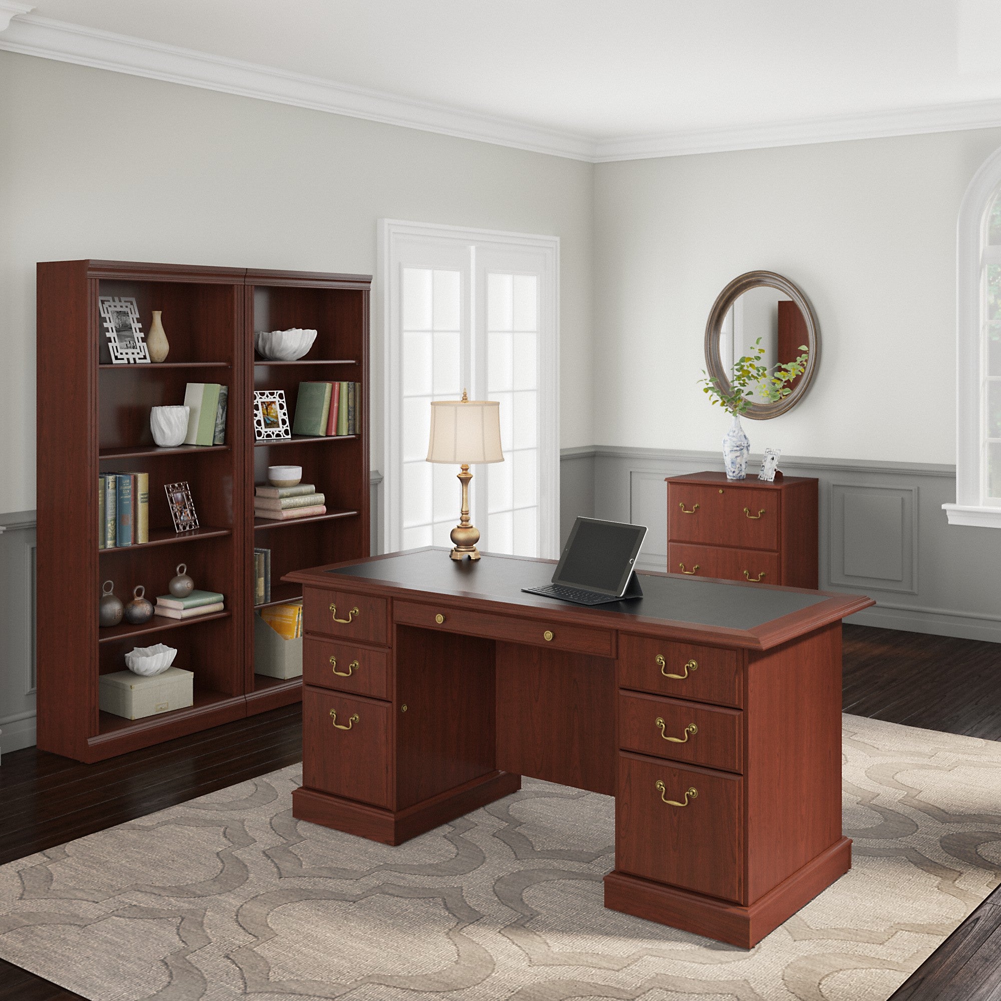 Bush Furniture Saratoga Executive Desk with File Cabinet and Bookcase Set