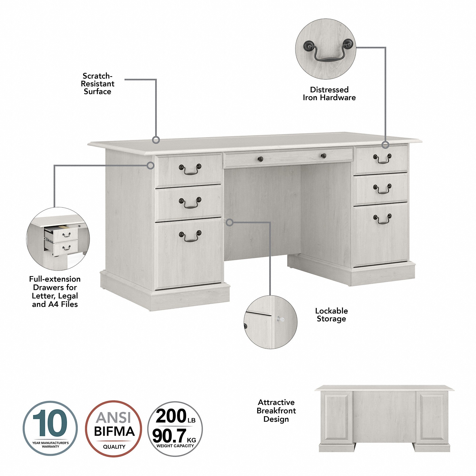 Bush Furniture Saratoga Executive Desk with File Cabinet and Bookcase Set