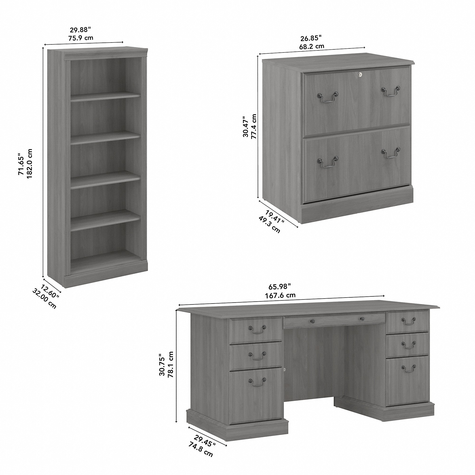 Bush Furniture Saratoga Executive Desk with File Cabinet and Bookcase Set