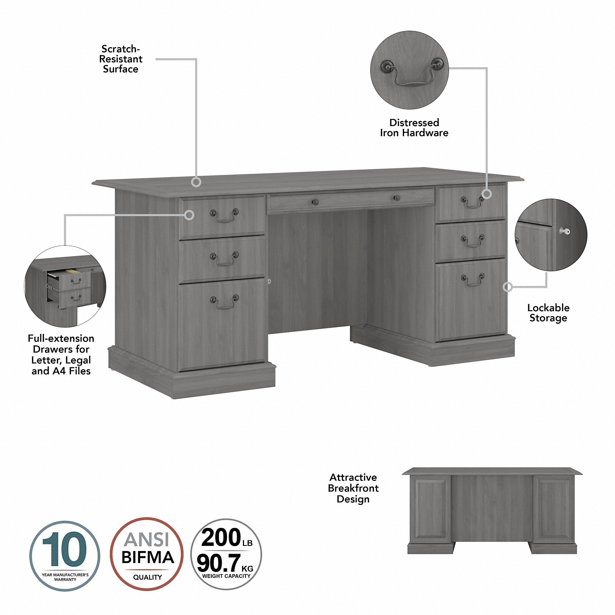 Bush Furniture Saratoga Executive Desk with File Cabinet and Bookcase Set