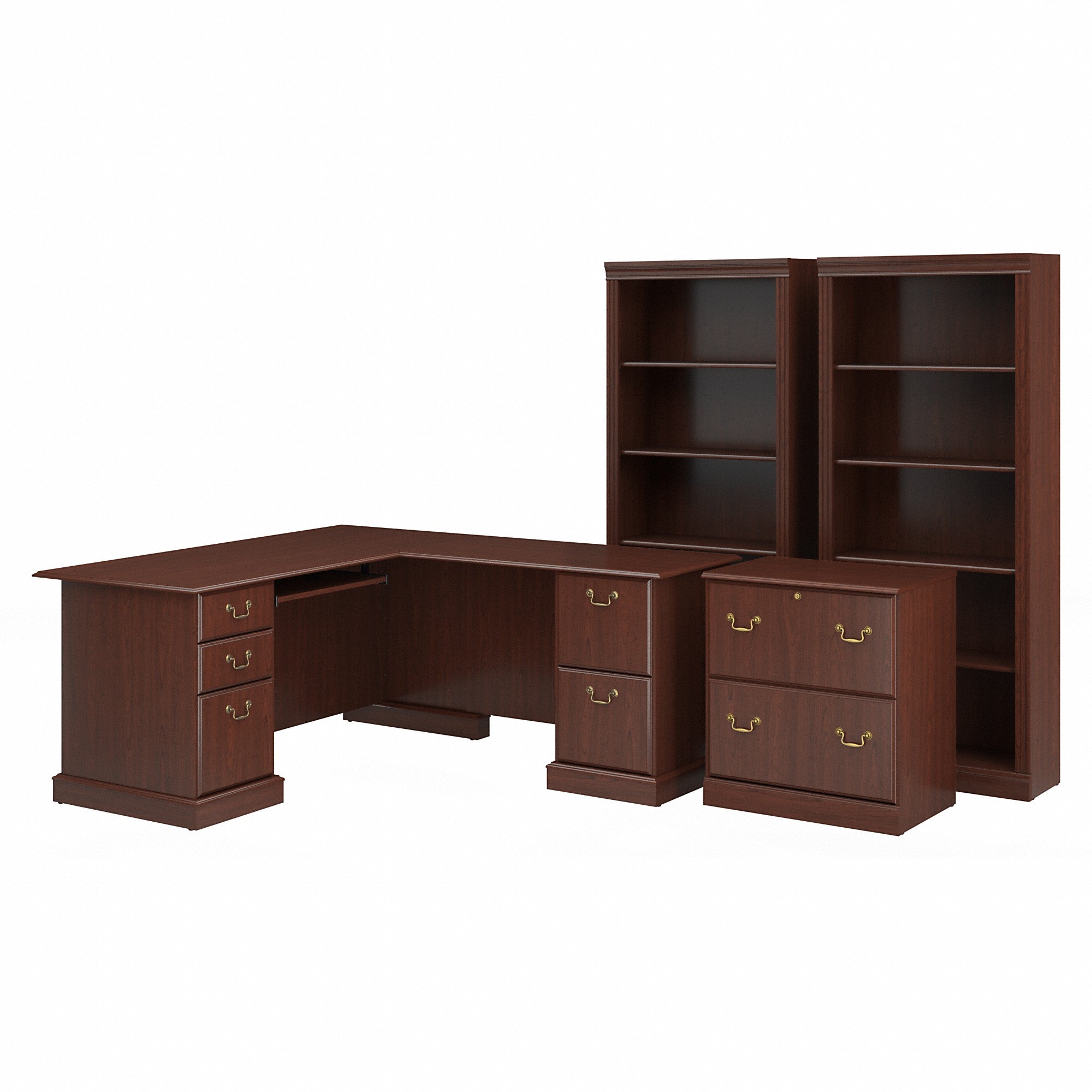 Bush Furniture Saratoga L Shaped Computer Desk with File Cabinet and Bookcase Set