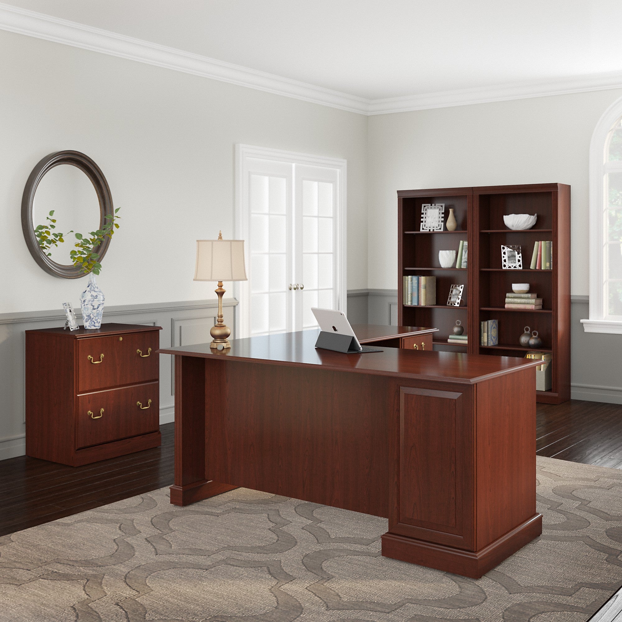 Bush Furniture Saratoga L Shaped Computer Desk with File Cabinet and Bookcase Set