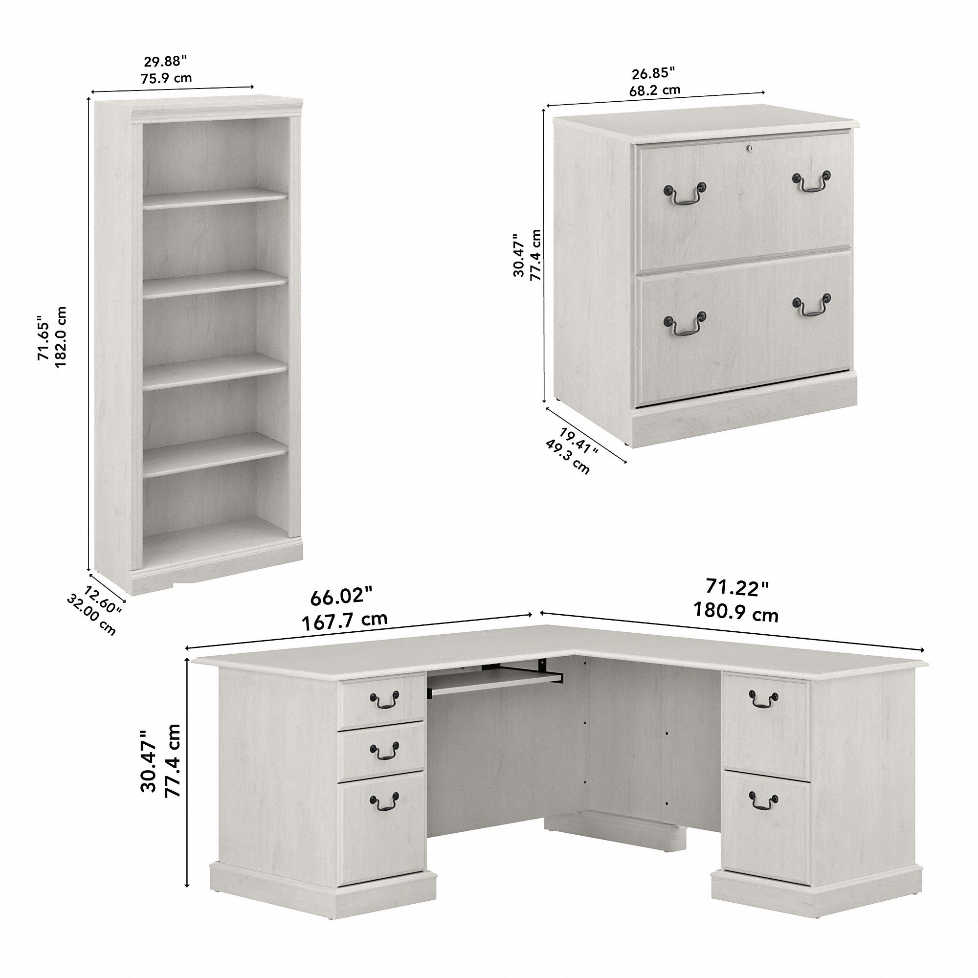 Bush Furniture Saratoga L Shaped Computer Desk with File Cabinet and Bookcase Set