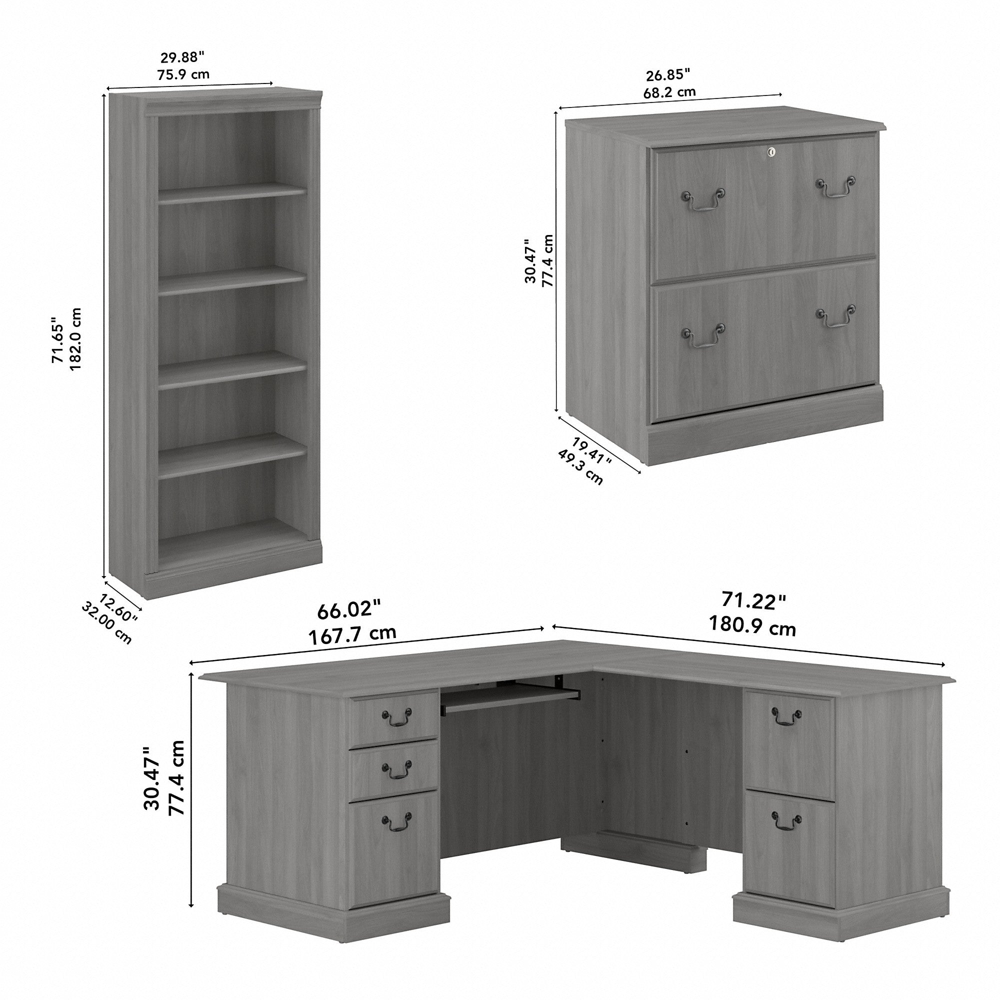 Bush Furniture Saratoga L Shaped Computer Desk with File Cabinet and Bookcase Set