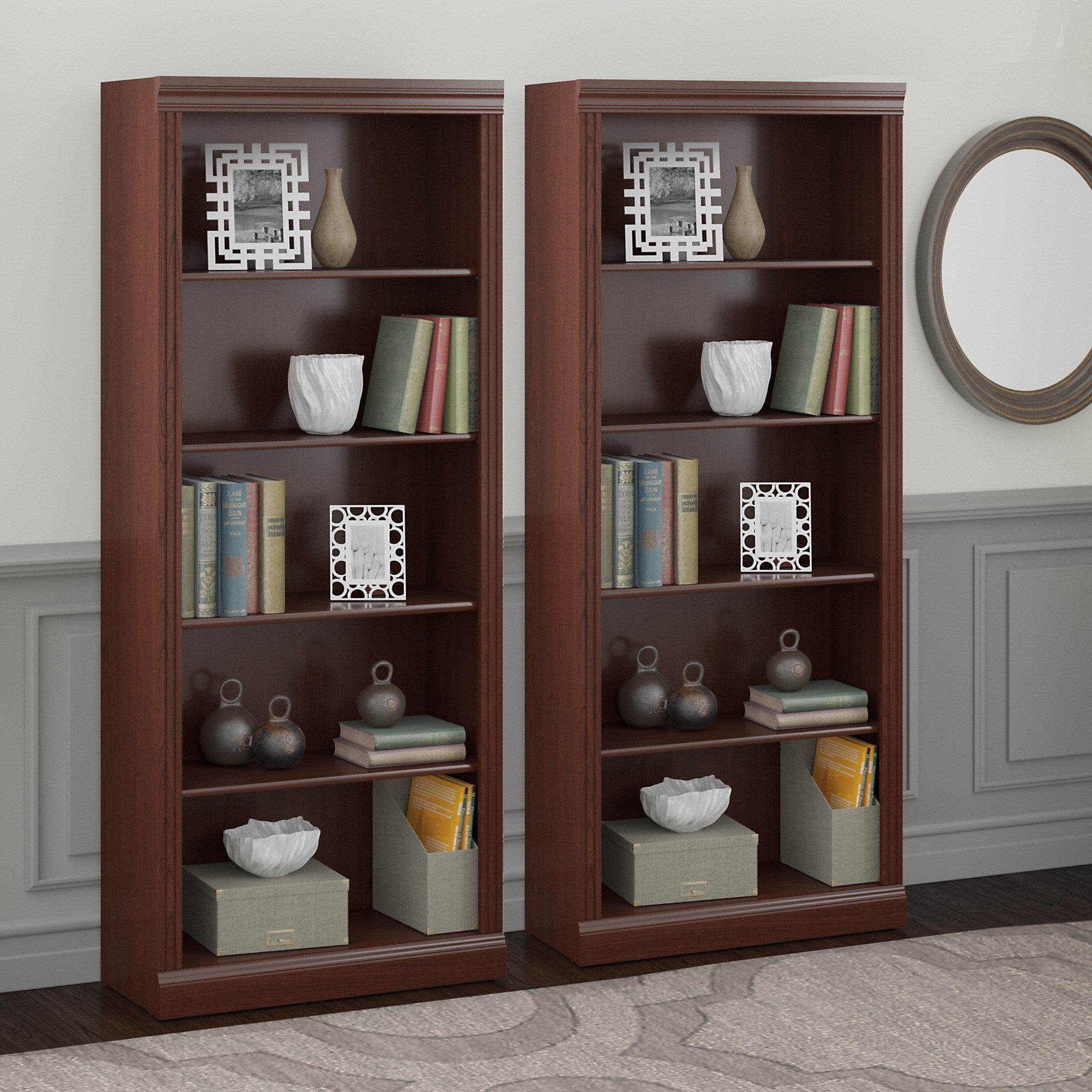 Bush Furniture Saratoga Tall 5 Shelf Bookcase - Set of 2