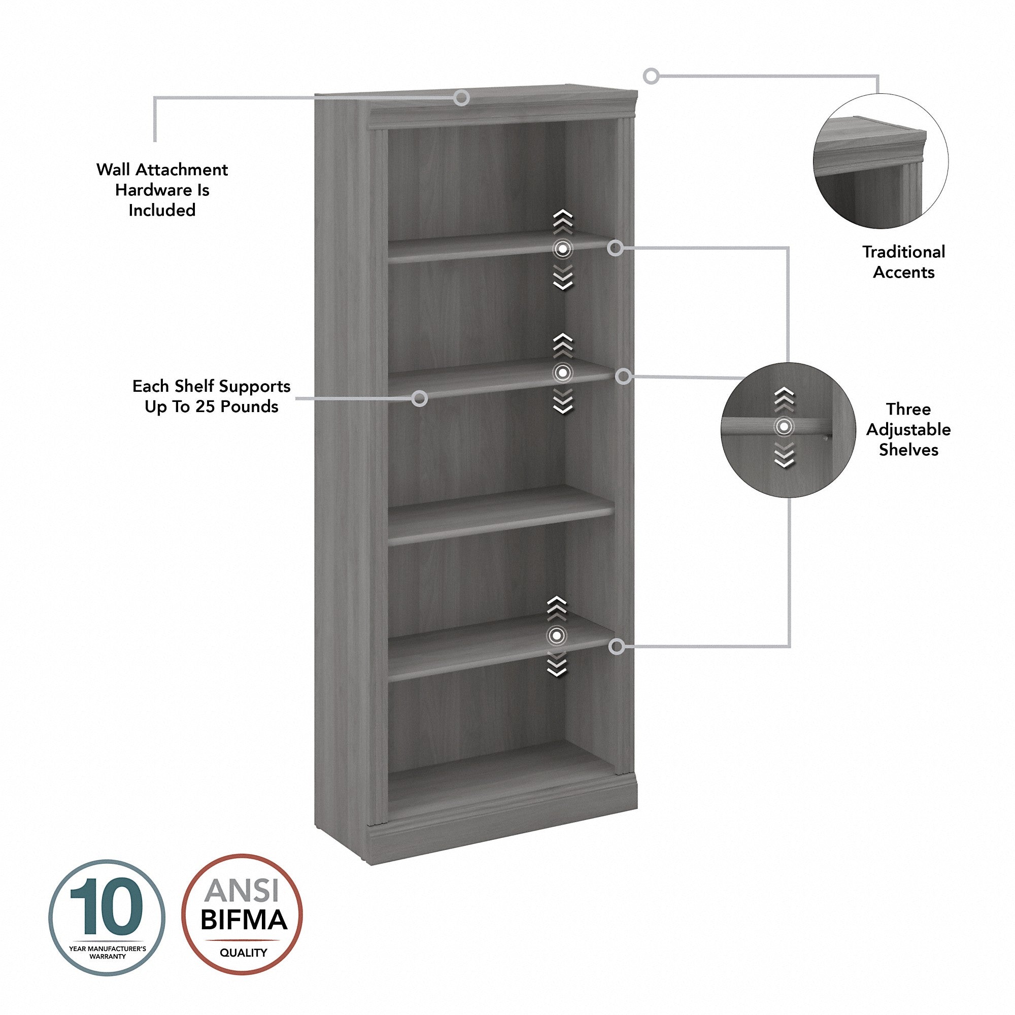 Bush Furniture Saratoga Tall 5 Shelf Bookcase - Set of 2