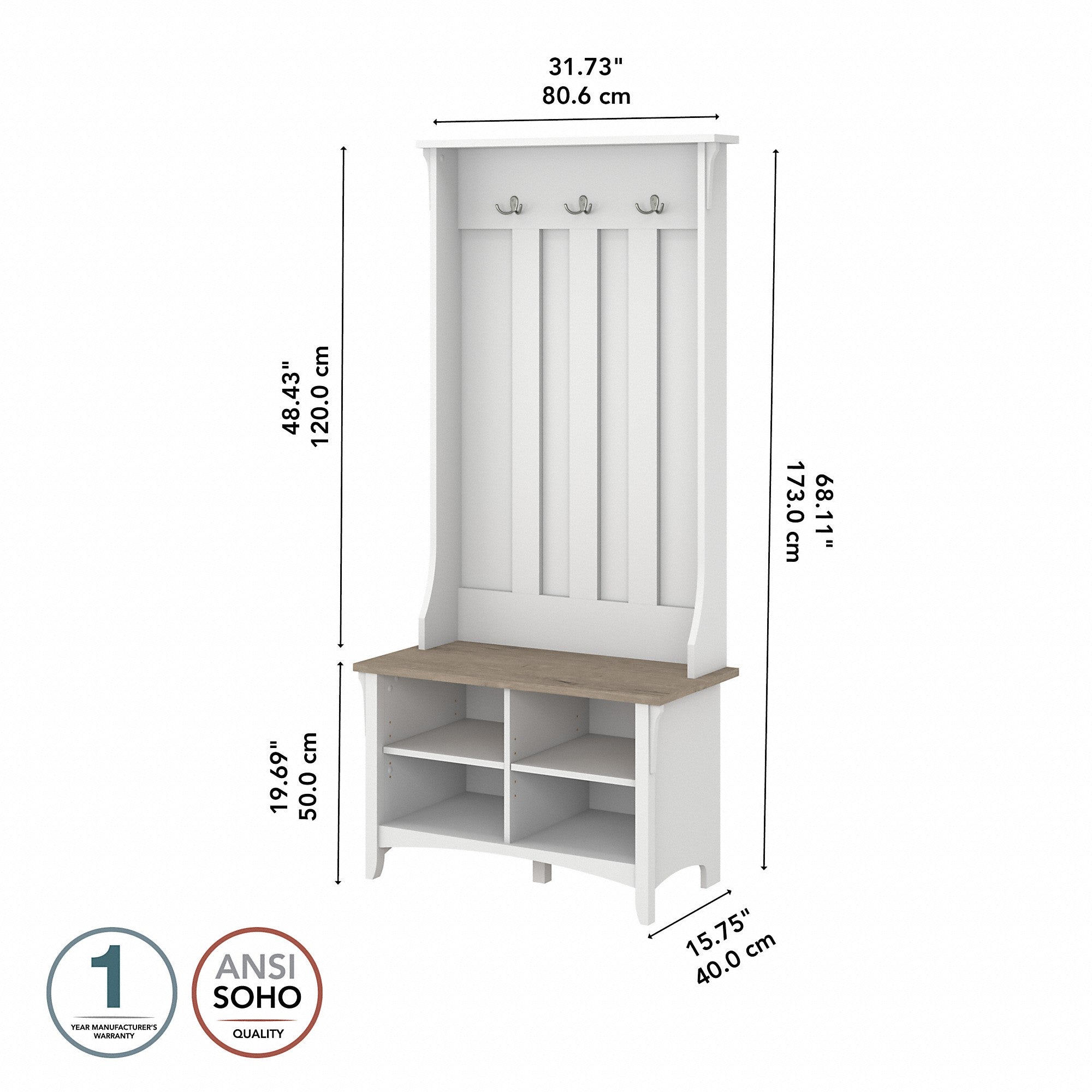 Bush Furniture Salinas Hall Tree with Shoe Storage Bench