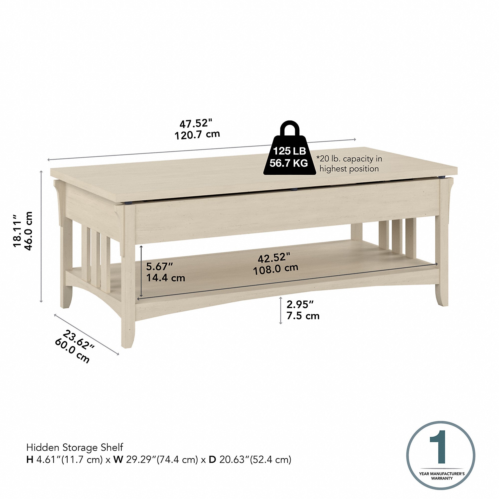 Bush Furniture Salinas Lift Top Coffee Table Desk with Storage