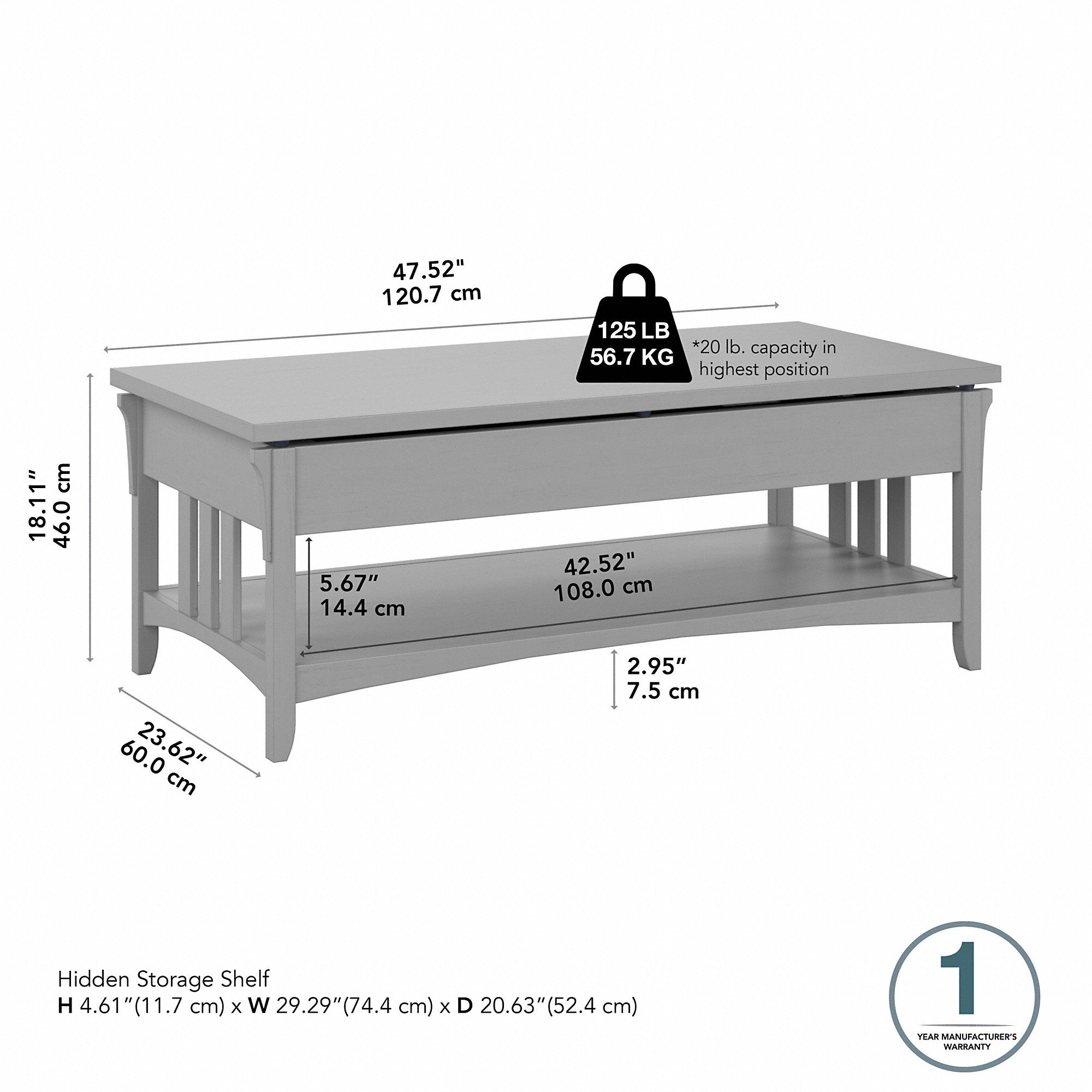 Bush Furniture Salinas Lift Top Coffee Table Desk with Storage