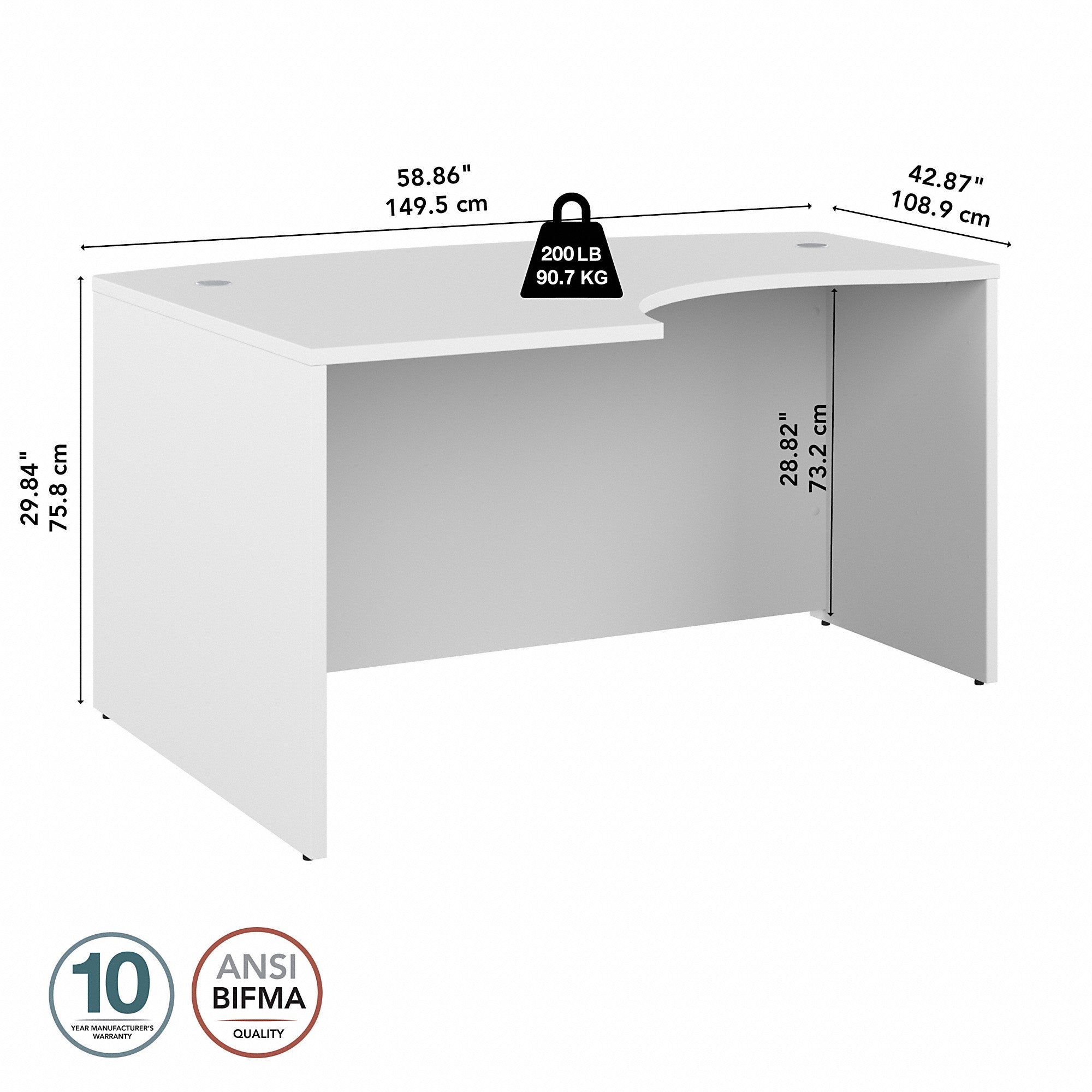 Bush Business Furniture Studio C 60W x 43D Left Hand L-Bow Desk Shell