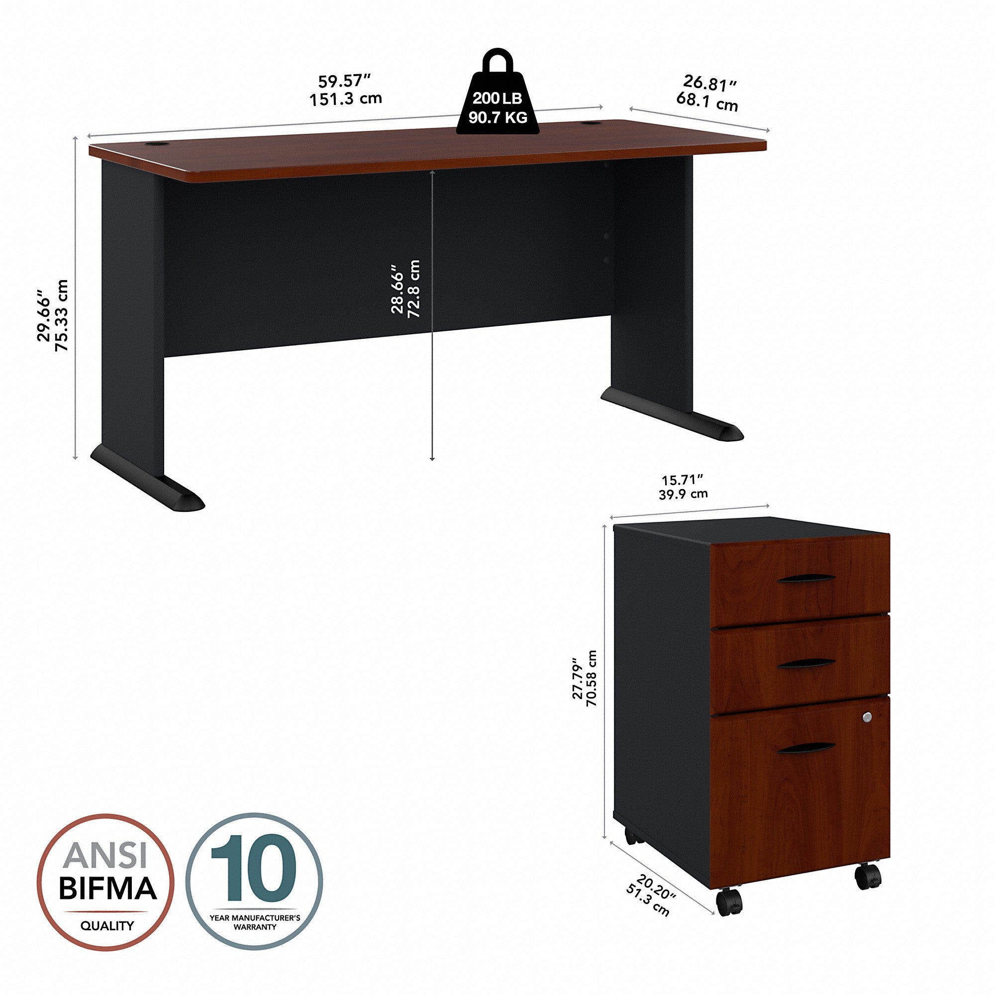 Bush Business Furniture Series A 60W Desk with Mobile File Cabinet