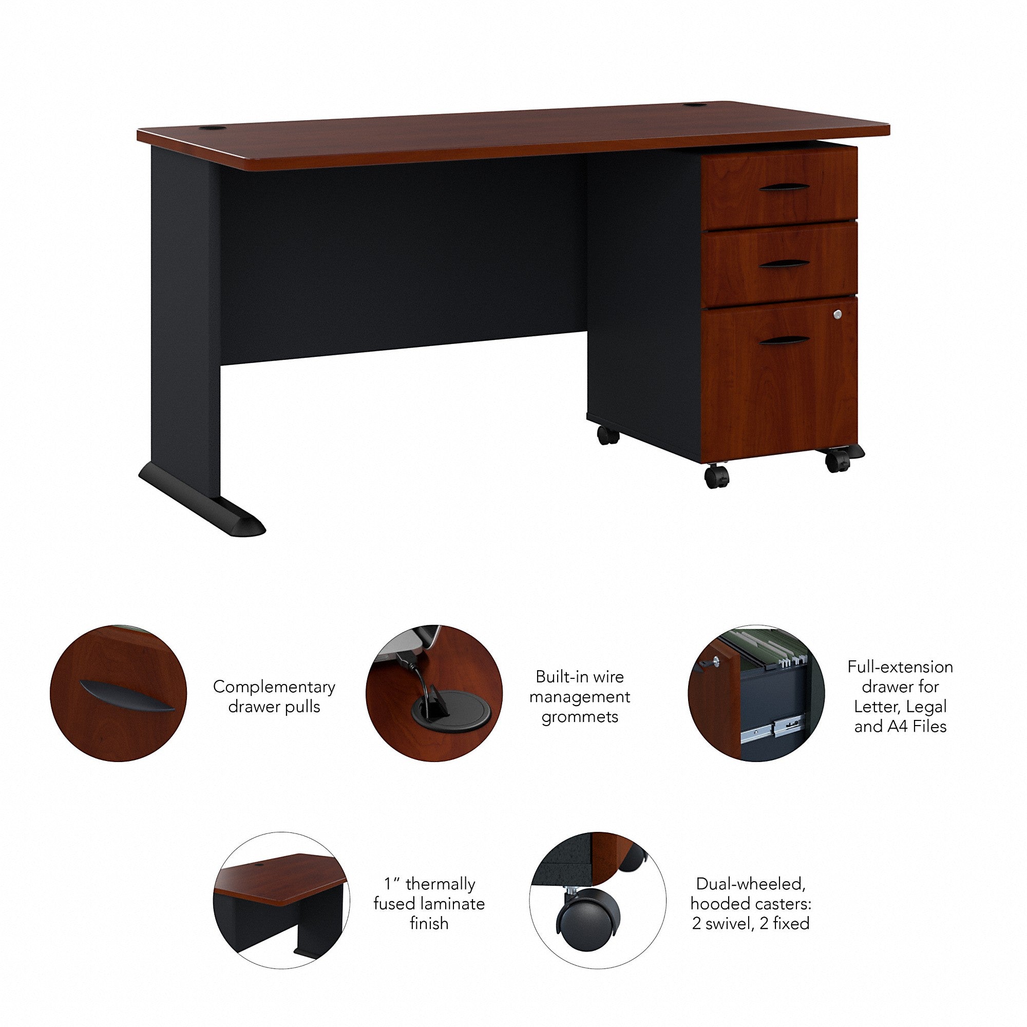 Bush Business Furniture Series A 60W Desk with Mobile File Cabinet