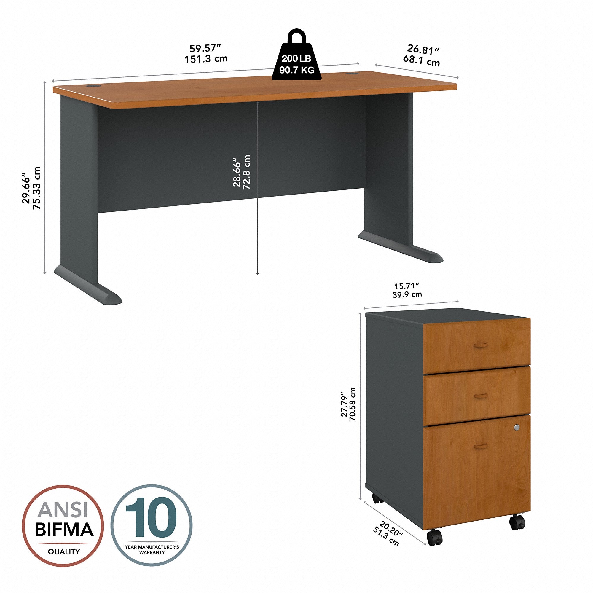 Bush Business Furniture Series A 60W Desk with Mobile File Cabinet