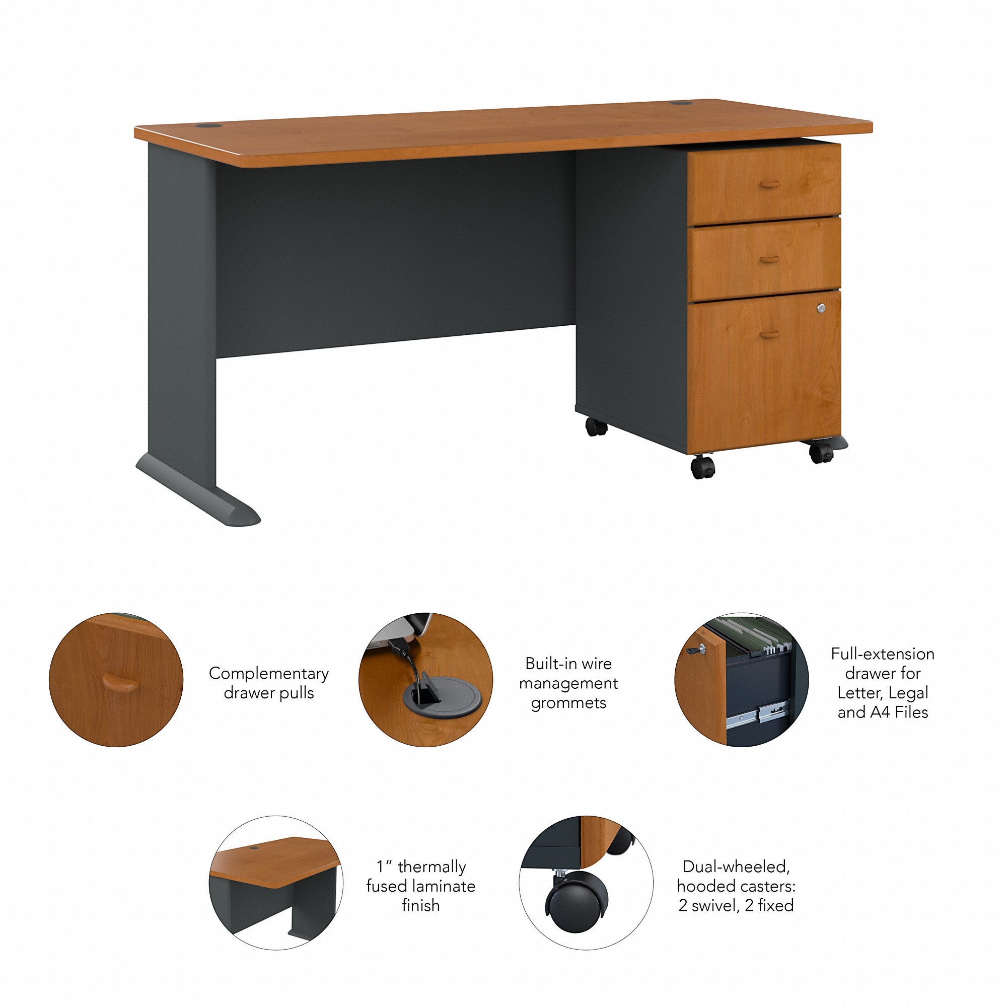 Bush Business Furniture Series A 60W Desk with Mobile File Cabinet