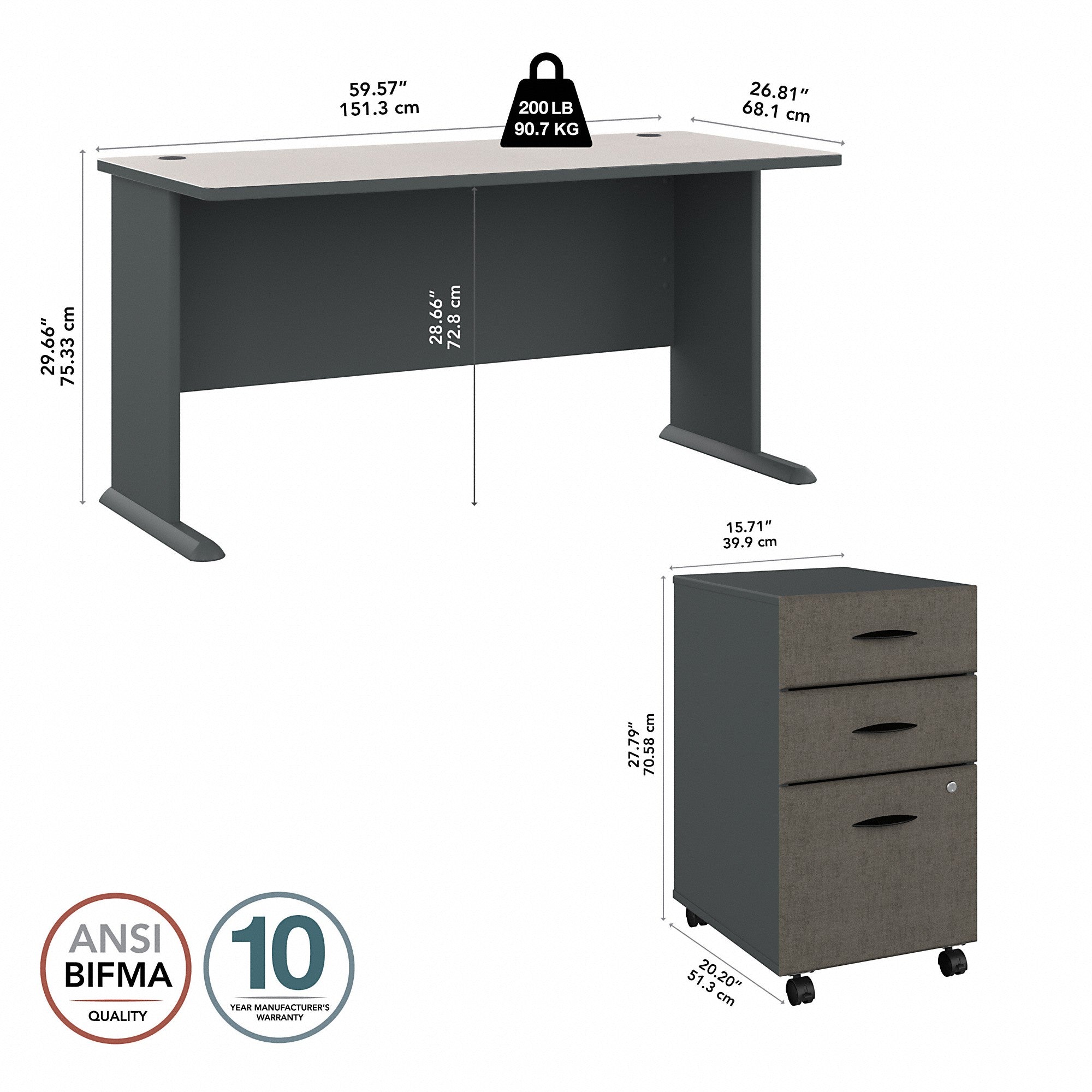 Bush Business Furniture Series A 60W Desk with Mobile File Cabinet