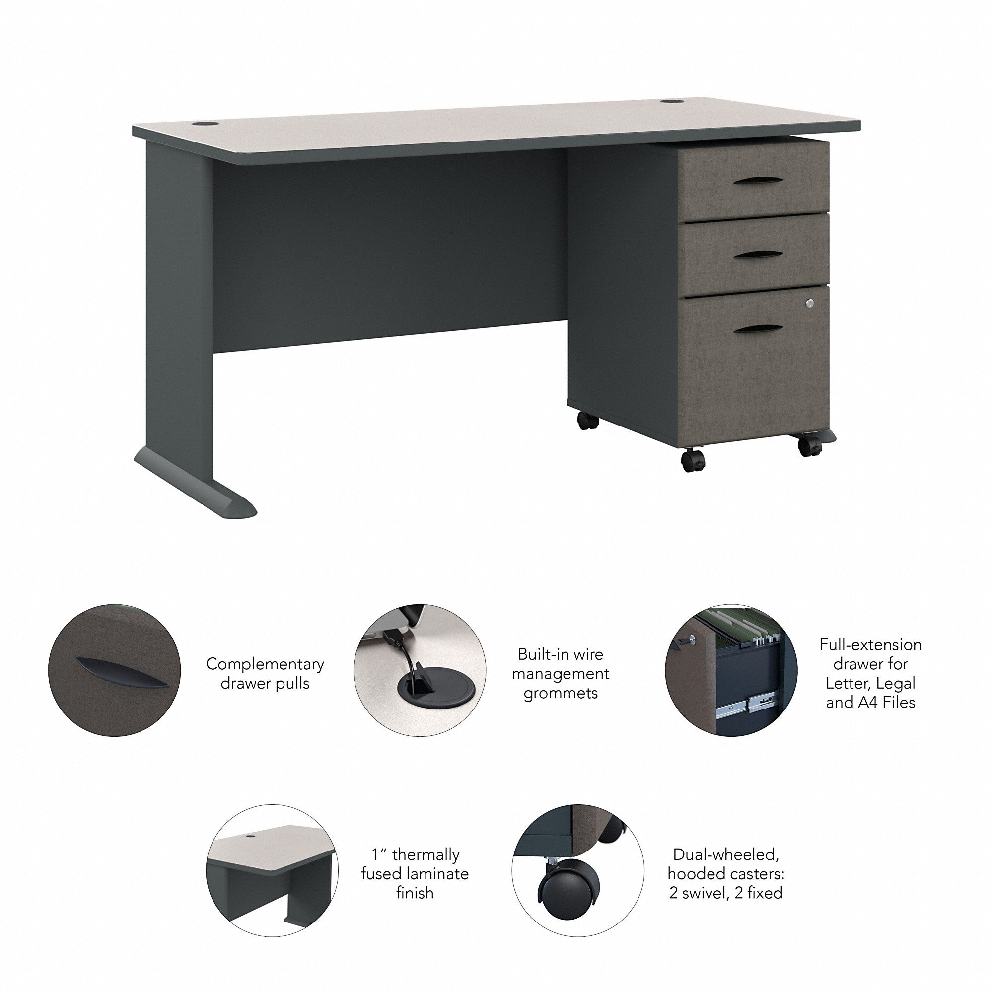 Bush Business Furniture Series A 60W Desk with Mobile File Cabinet