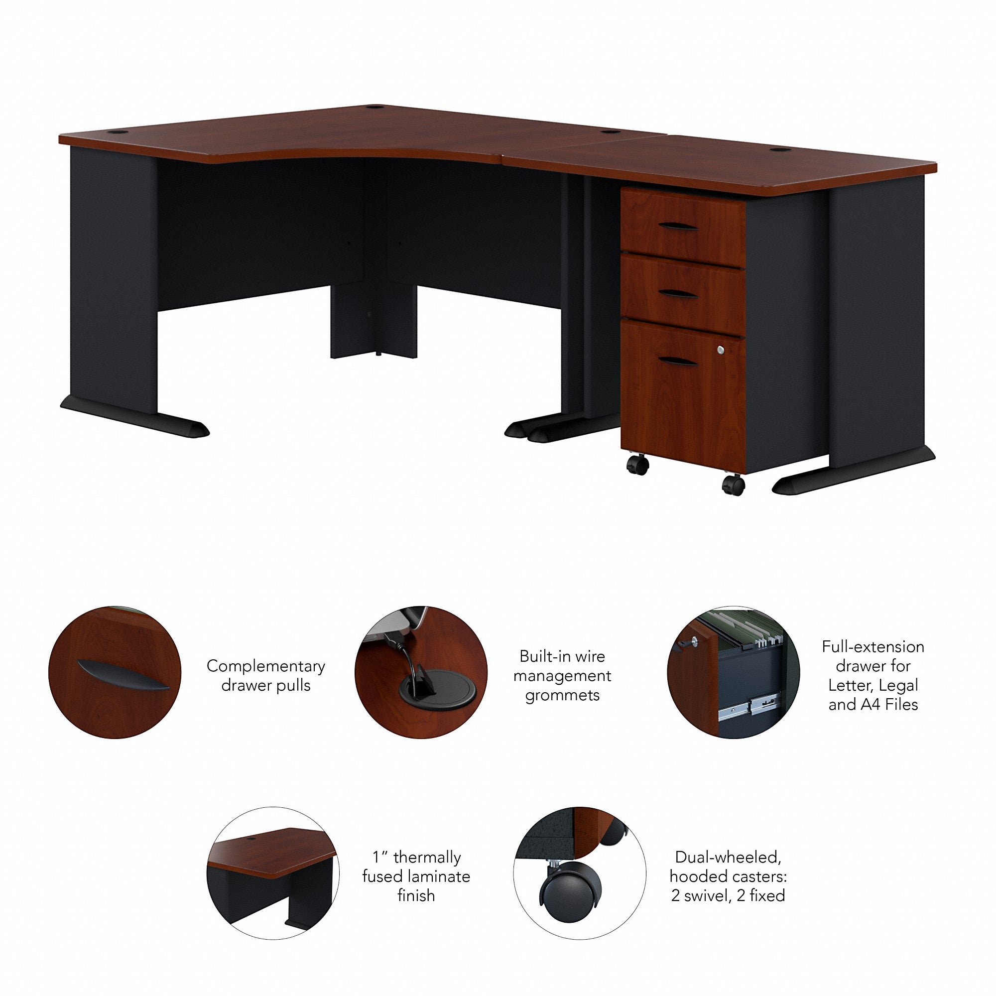 Bush Business Furniture Series A 48W Corner Desk with 36W Return and Mobile File Cabinet