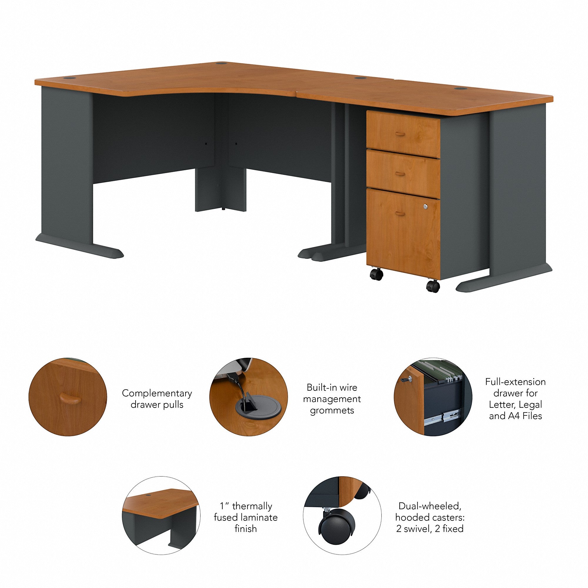 Bush Business Furniture Series A 48W Corner Desk with 36W Return and Mobile File Cabinet