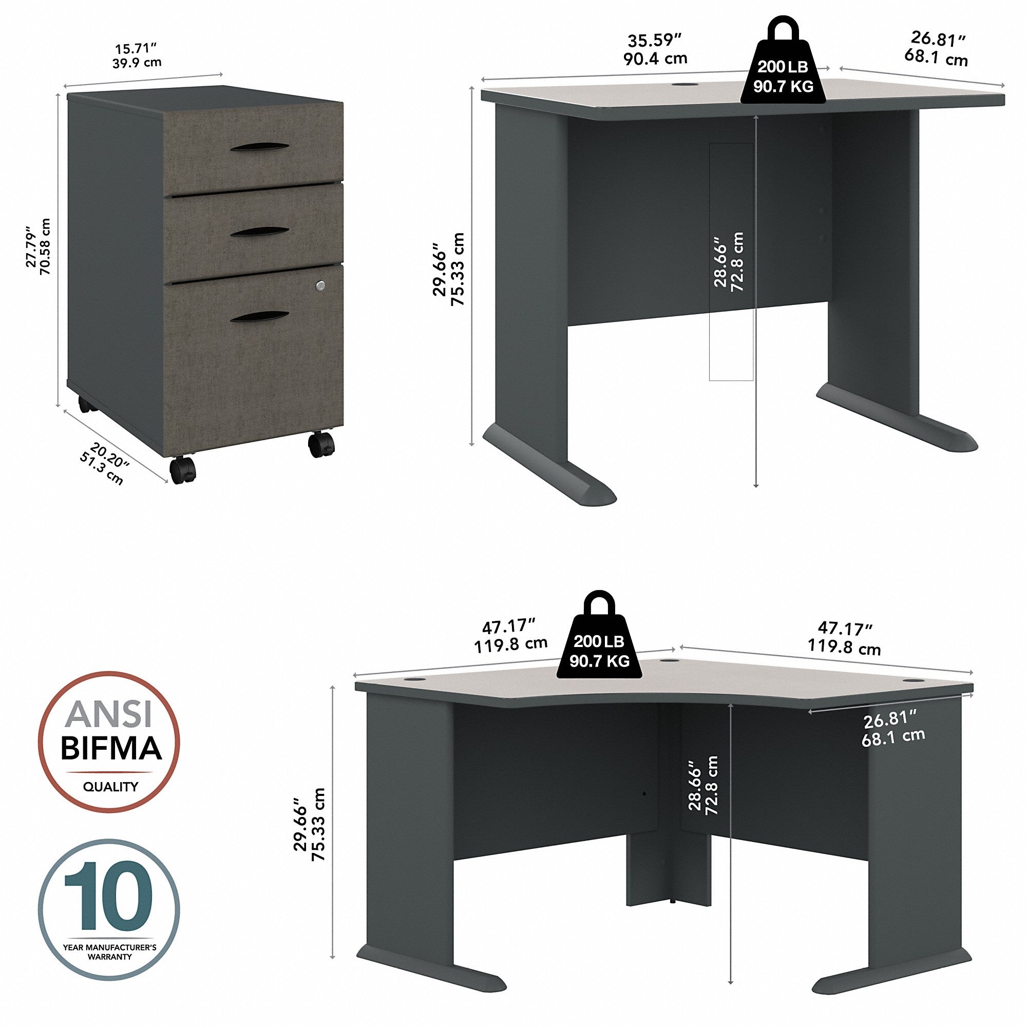 Bush Business Furniture Series A 48W Corner Desk with 36W Return and Mobile File Cabinet