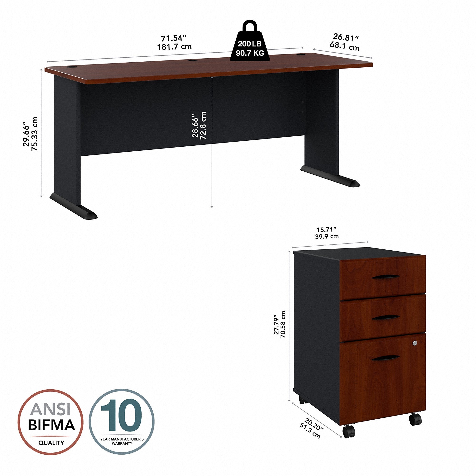 Bush Business Furniture Series A 72W Desk with Mobile File Cabinet