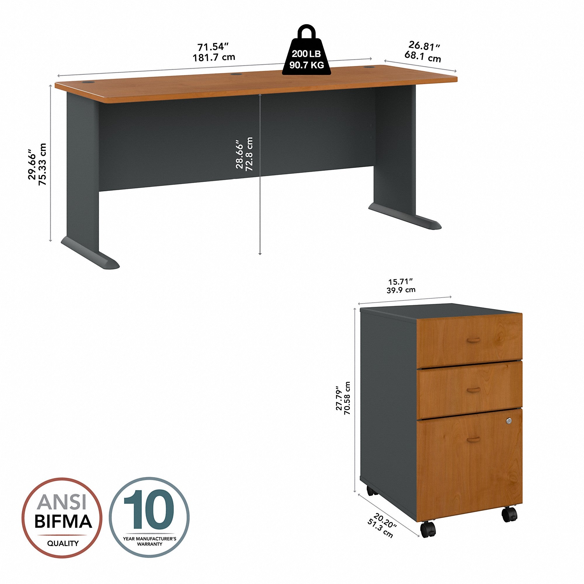 Bush Business Furniture Series A 72W Desk with Mobile File Cabinet