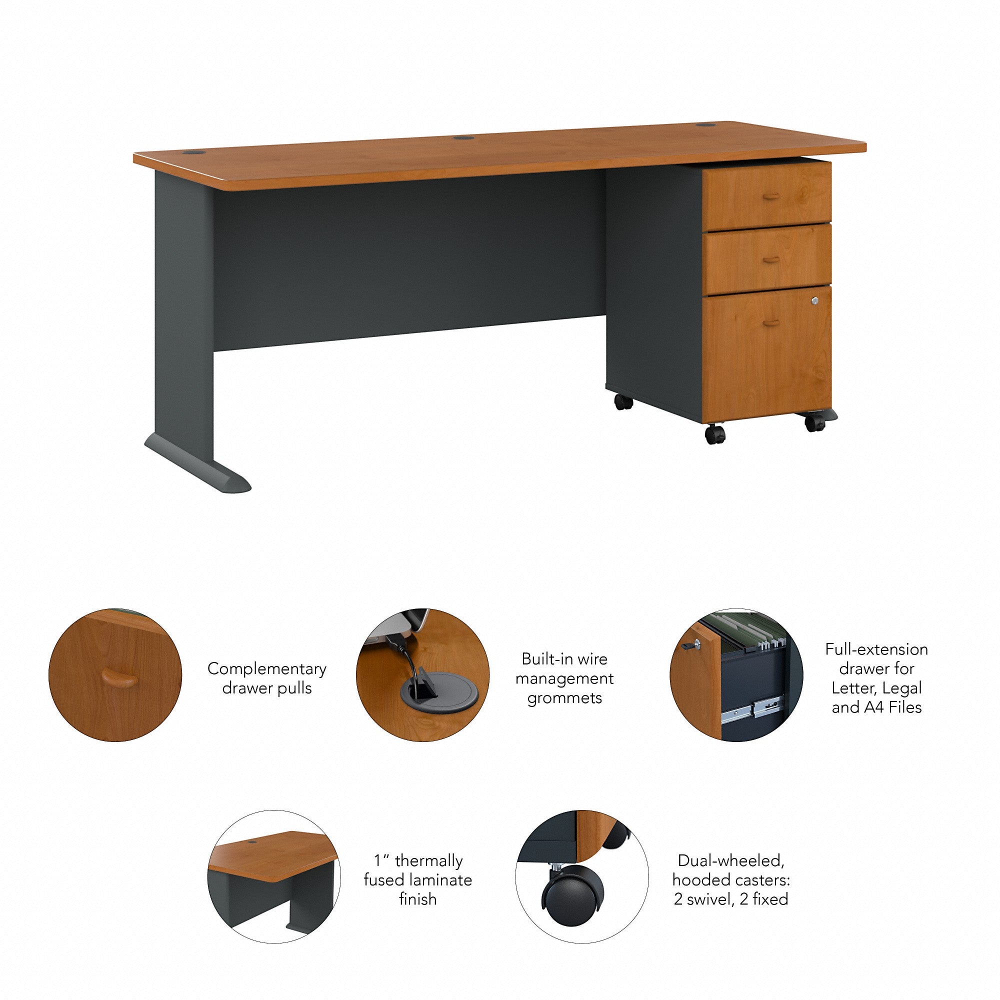 Bush Business Furniture Series A 72W Desk with Mobile File Cabinet