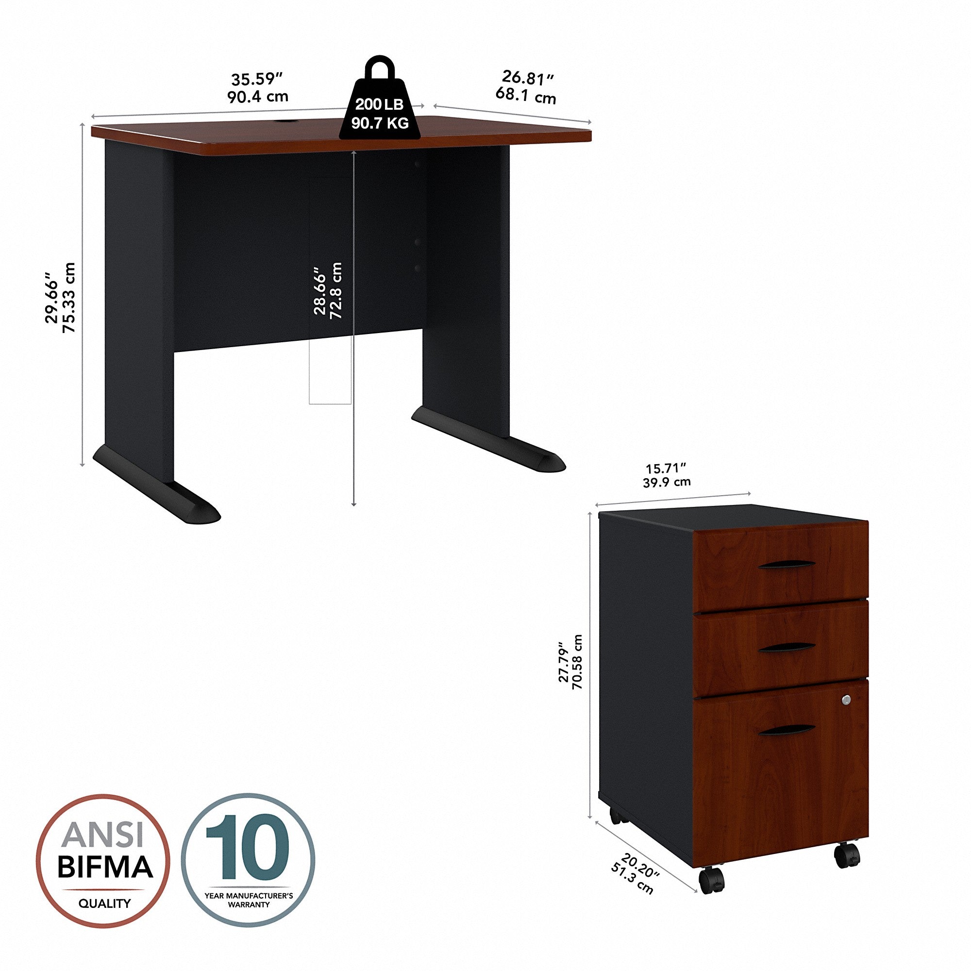 Bush Business Furniture Series A 36W Desk with Mobile File Cabinet