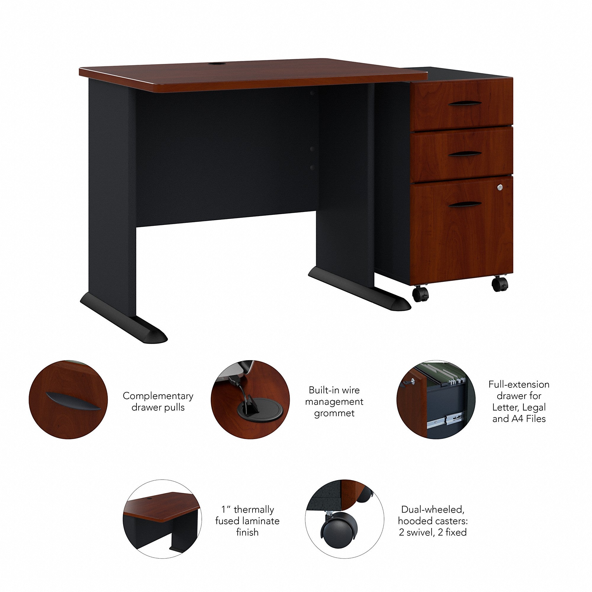 Bush Business Furniture Series A 36W Desk with Mobile File Cabinet