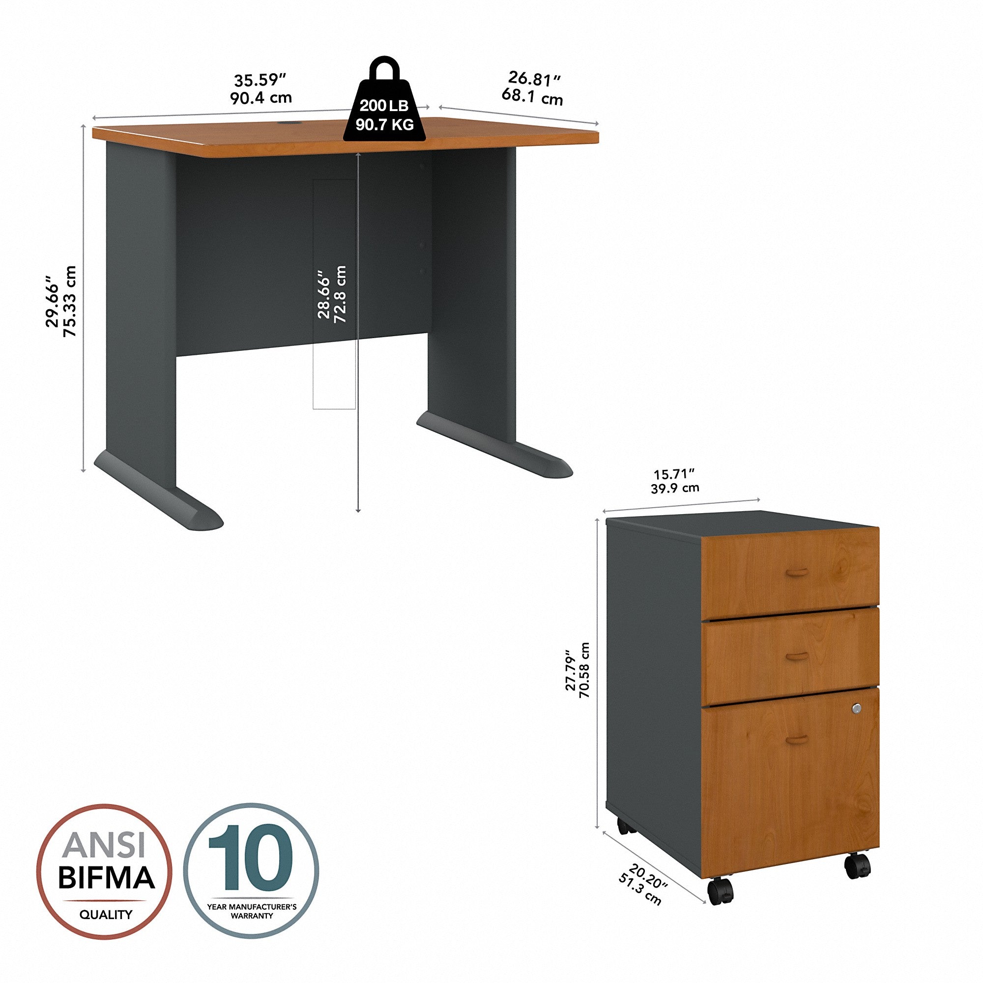 Bush Business Furniture Series A 36W Desk with Mobile File Cabinet