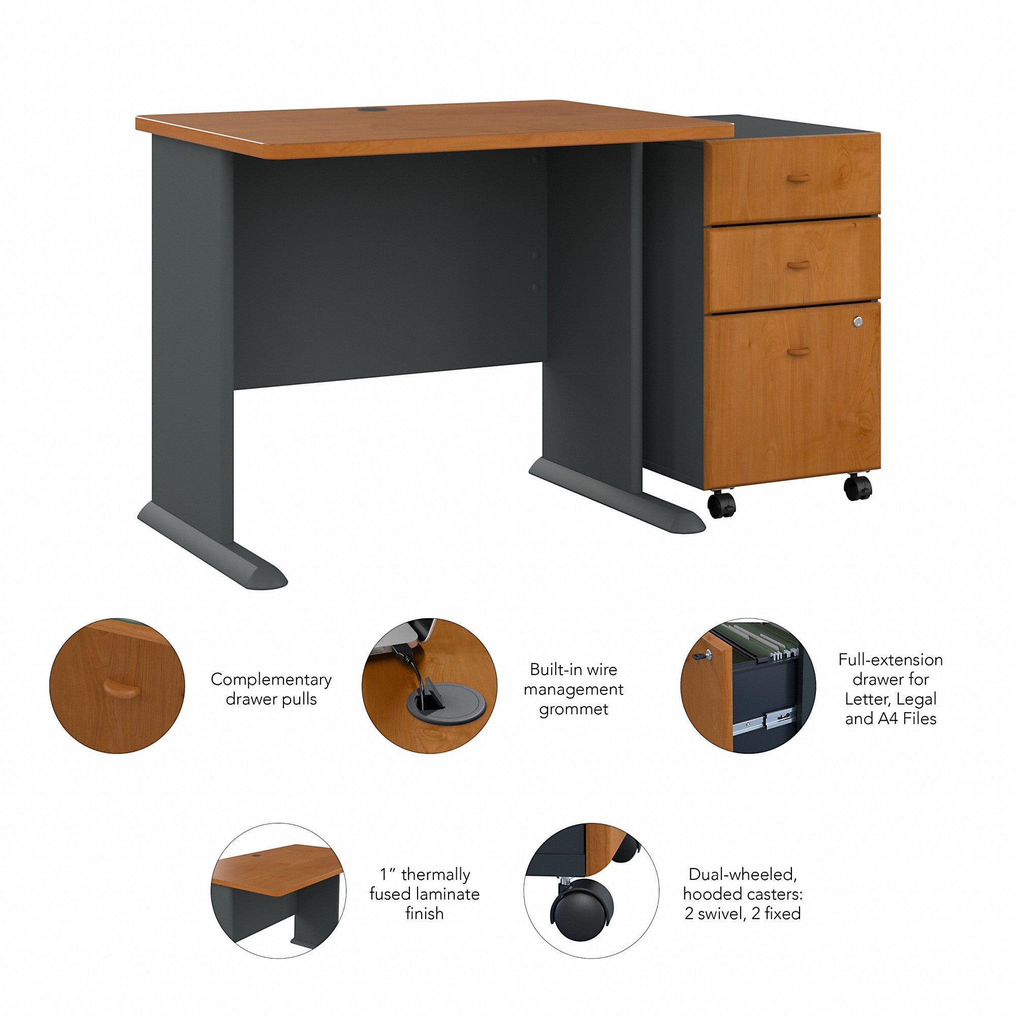 Bush Business Furniture Series A 36W Desk with Mobile File Cabinet