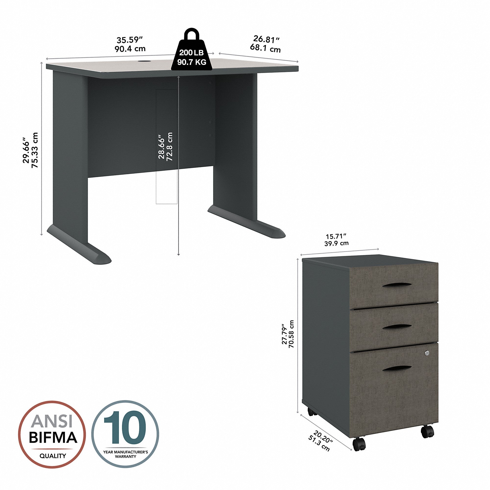 Bush Business Furniture Series A 36W Desk with Mobile File Cabinet